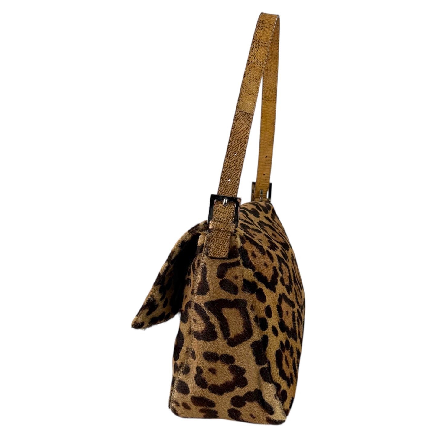 Fendi Leopard Pony Hair Mamma Baguette Lizard Shoulder Bag