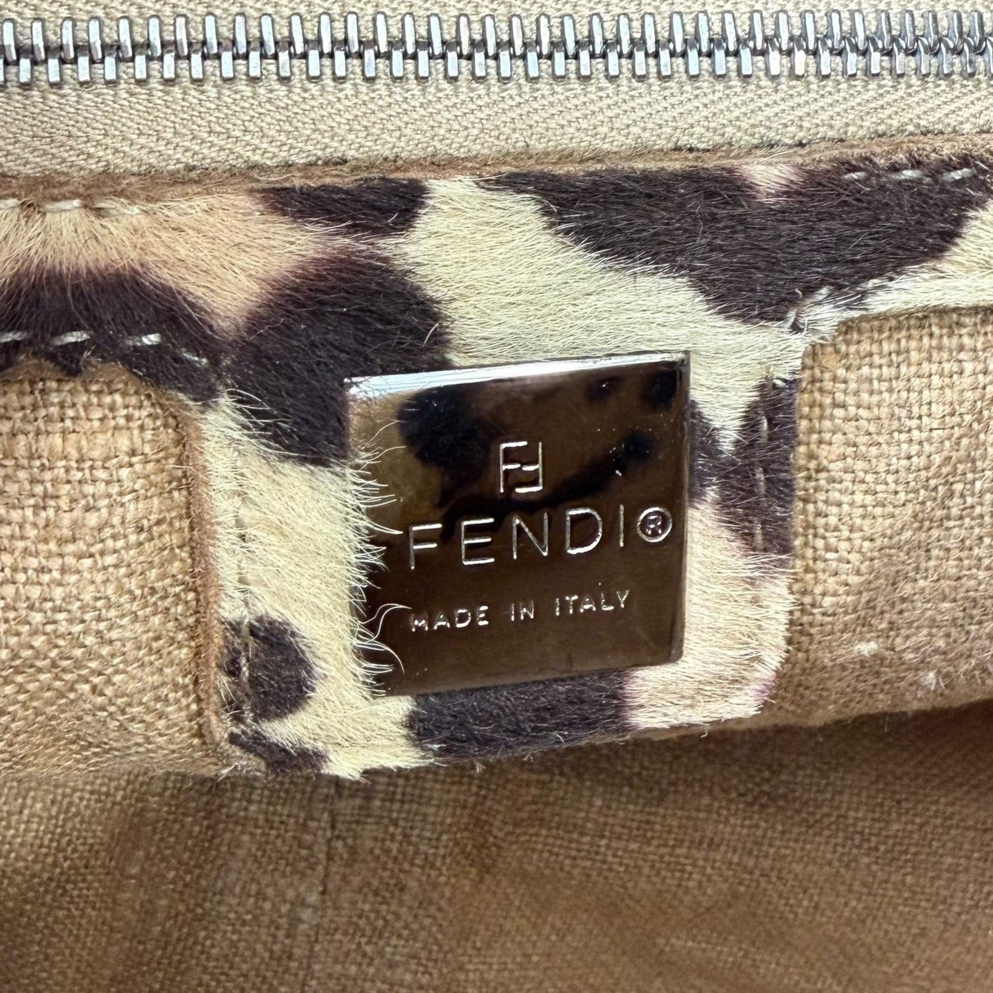 Fendi Leopard Pony Hair Mamma Baguette Lizard Shoulder Bag