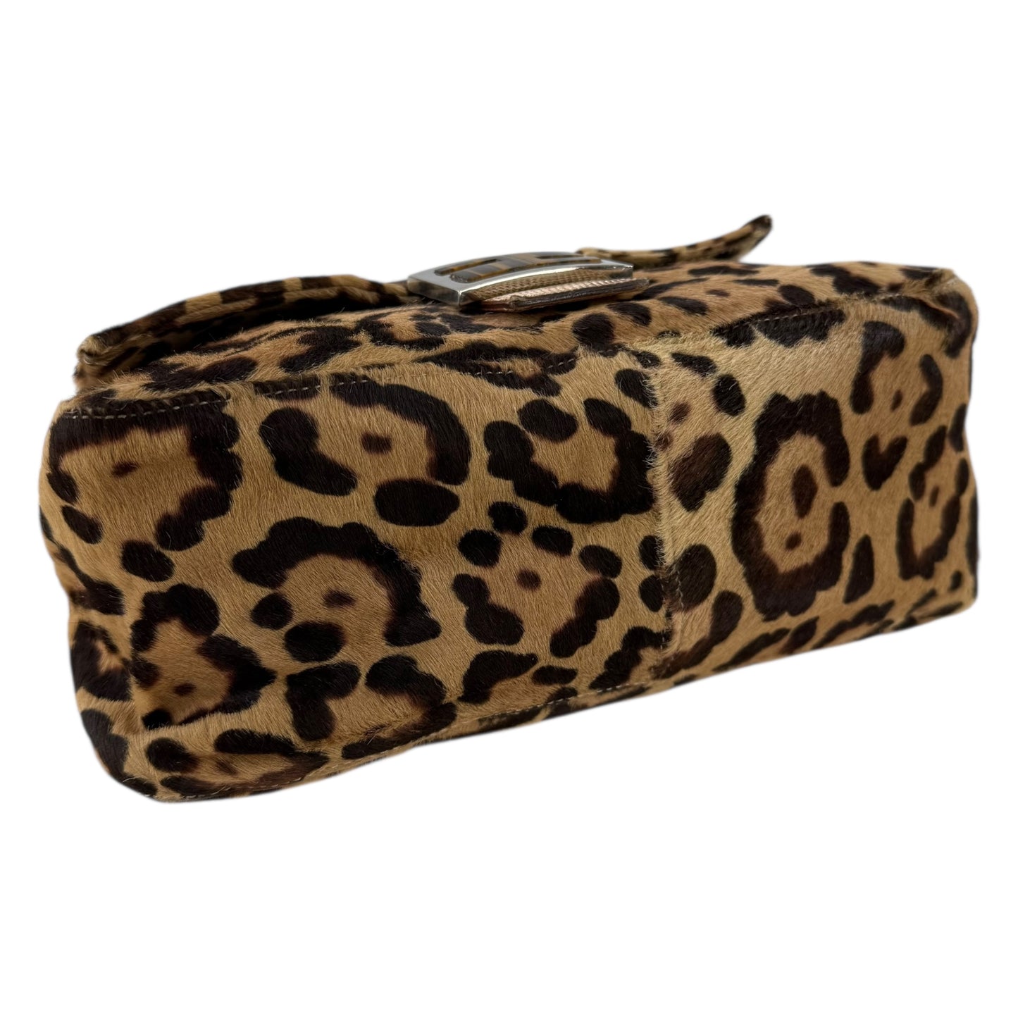 Fendi Leopard Pony Hair Mamma Baguette Lizard Shoulder Bag