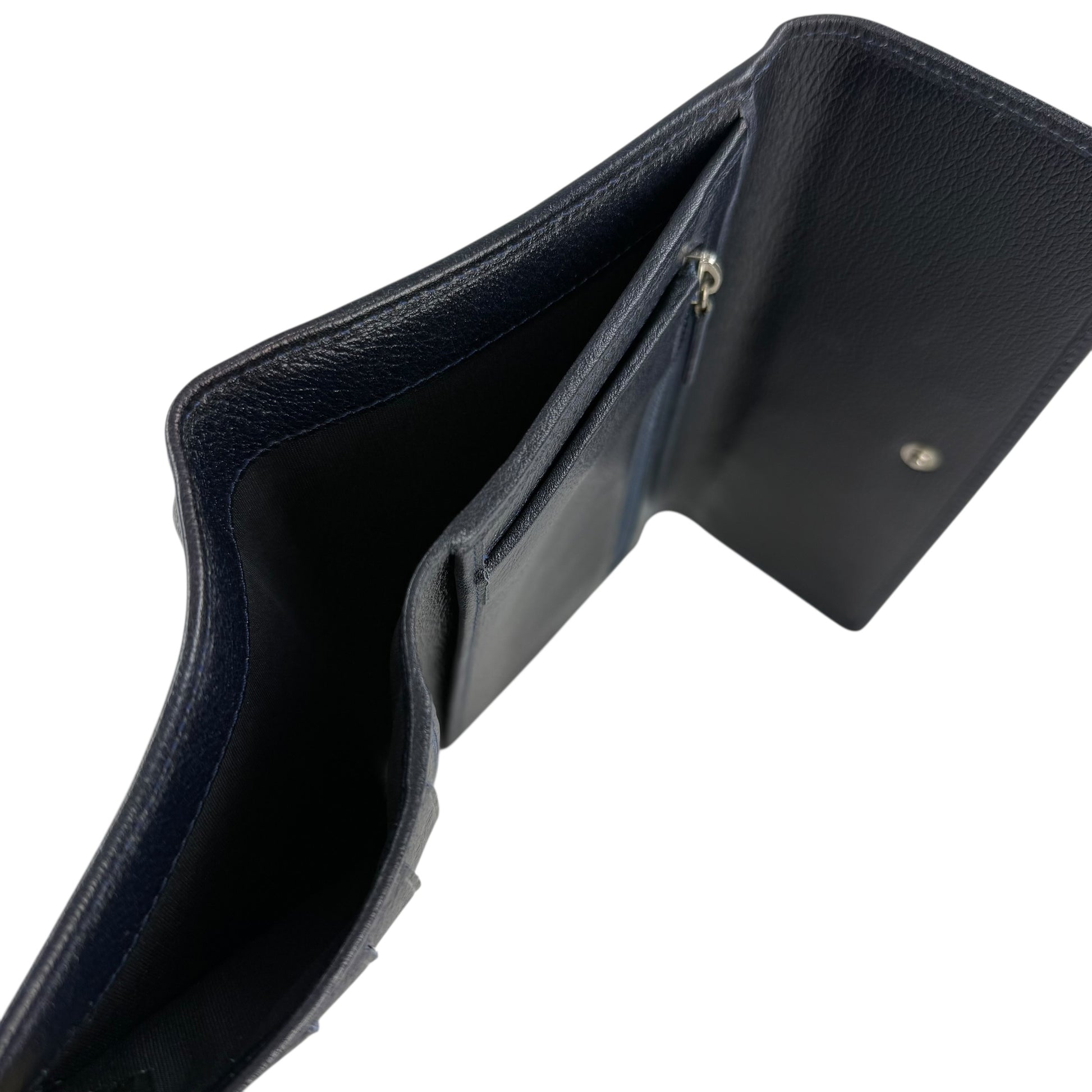 Chanel Navy Leather Camellia Flower Long Wallet