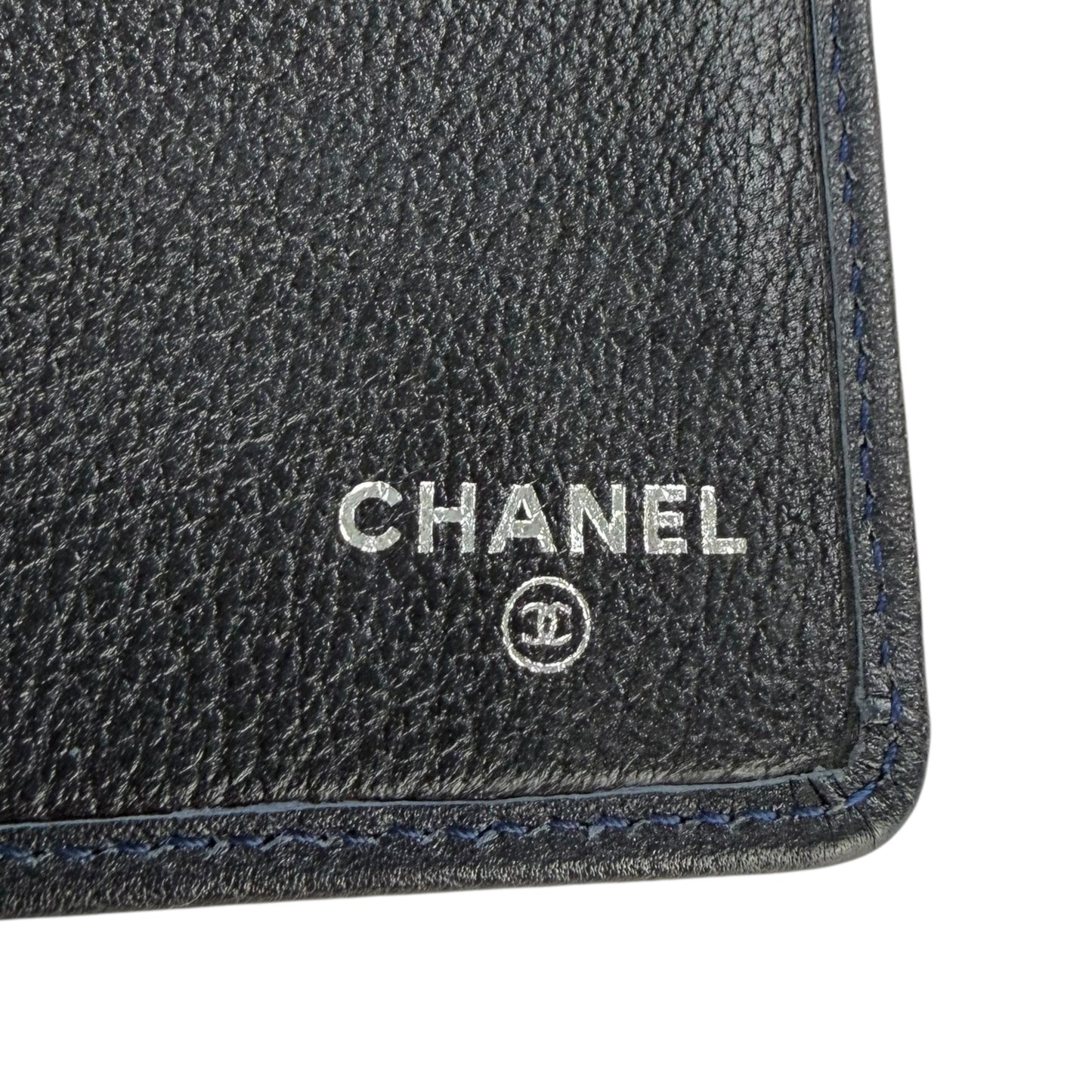 Chanel Navy Leather Camellia Flower Long Wallet