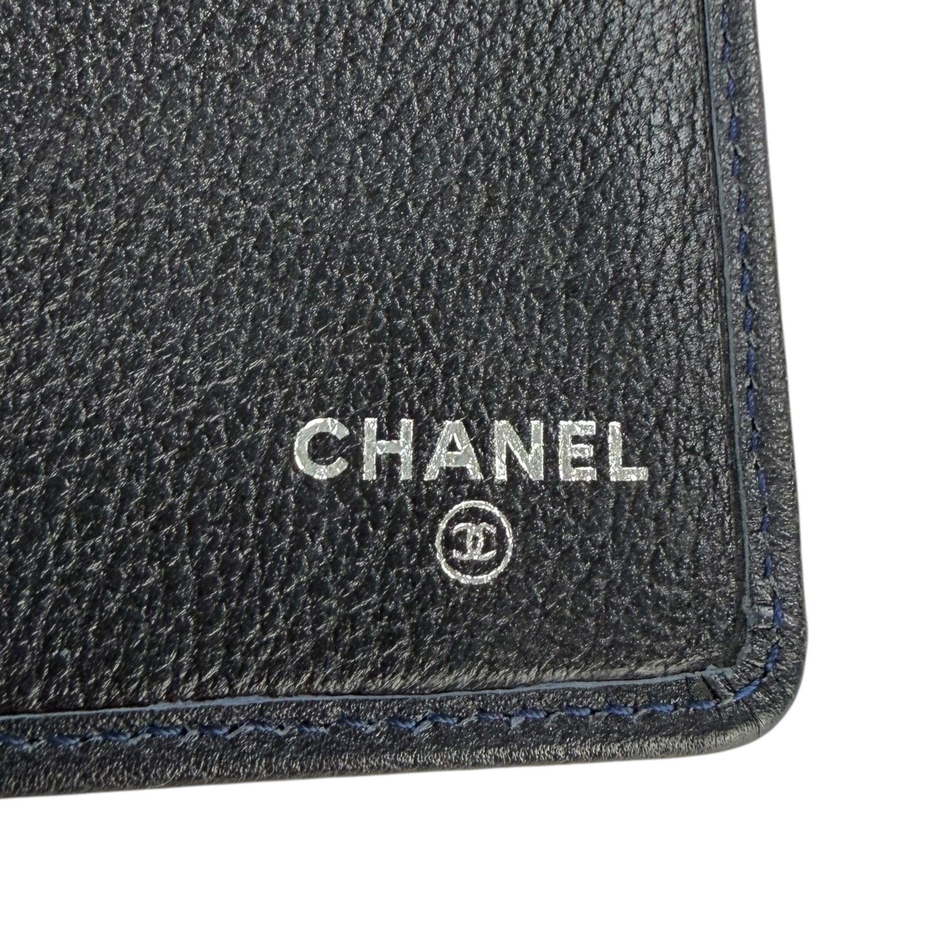 Chanel Navy Leather Camellia Flower Long Wallet