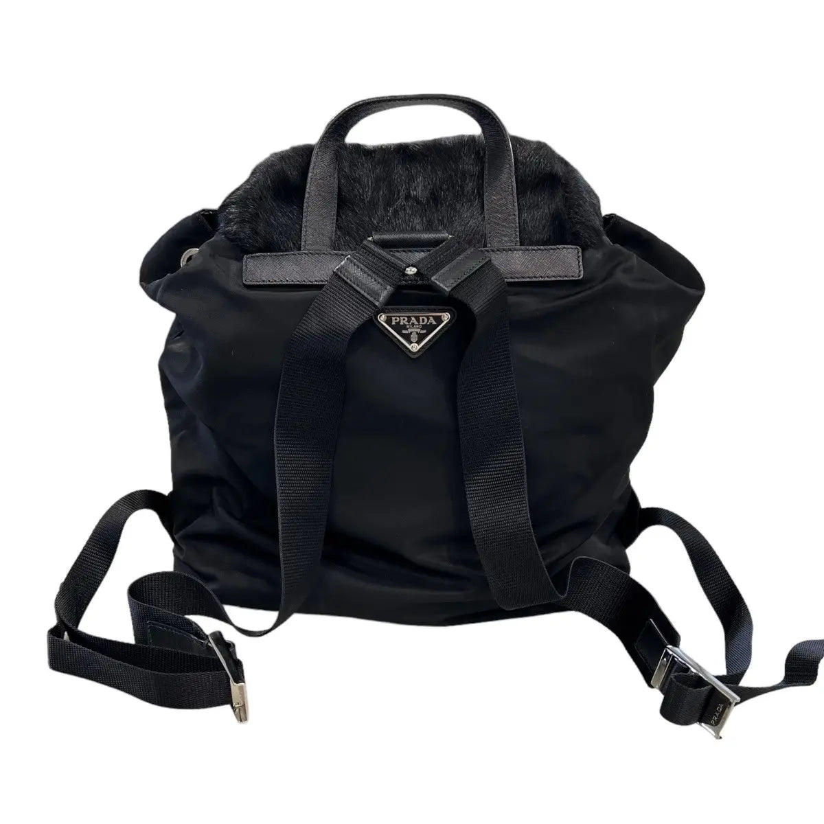 Prada Studded Tessuto Fur Backpack