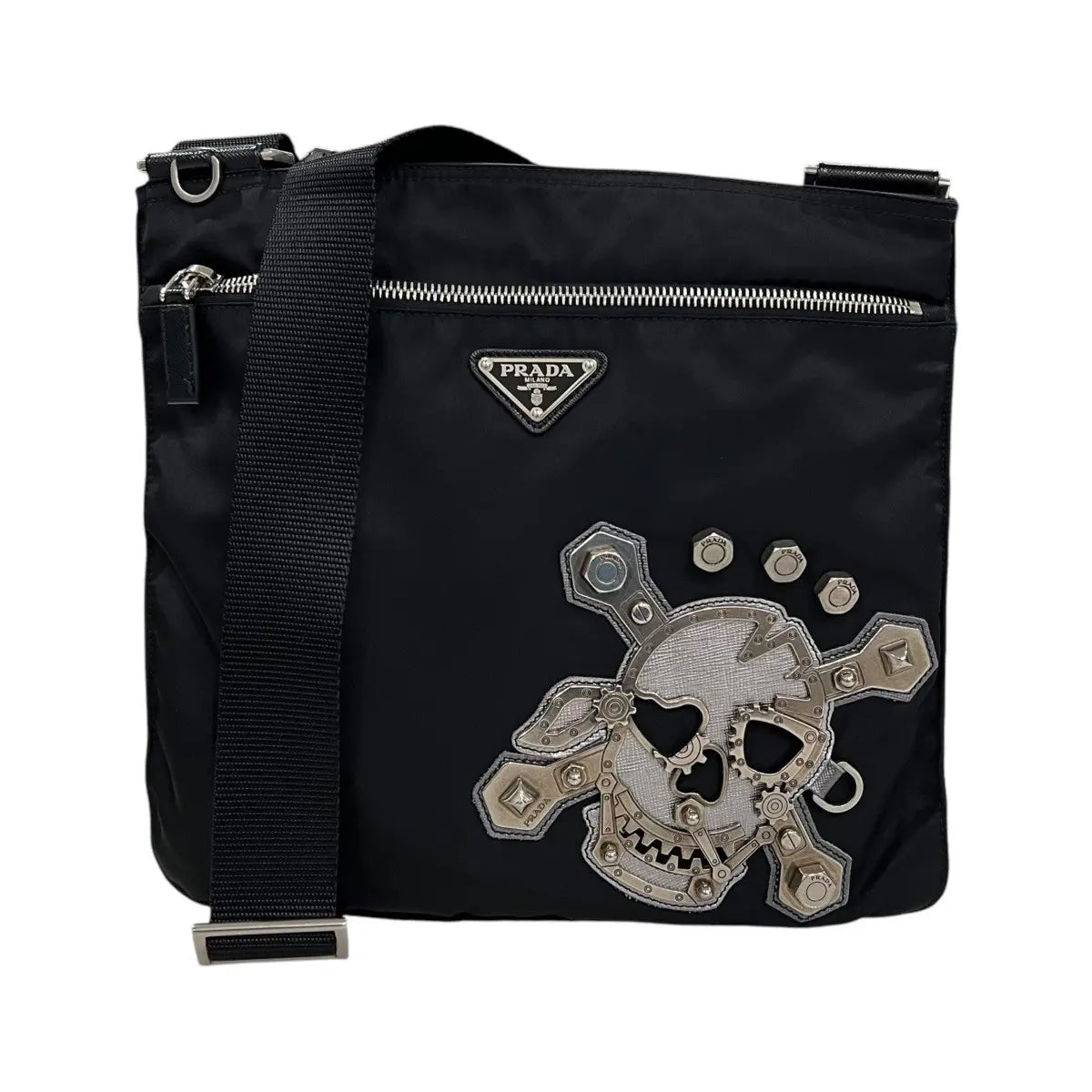 Prada Tessuto Skull & Crossbones Crossbody Bag
