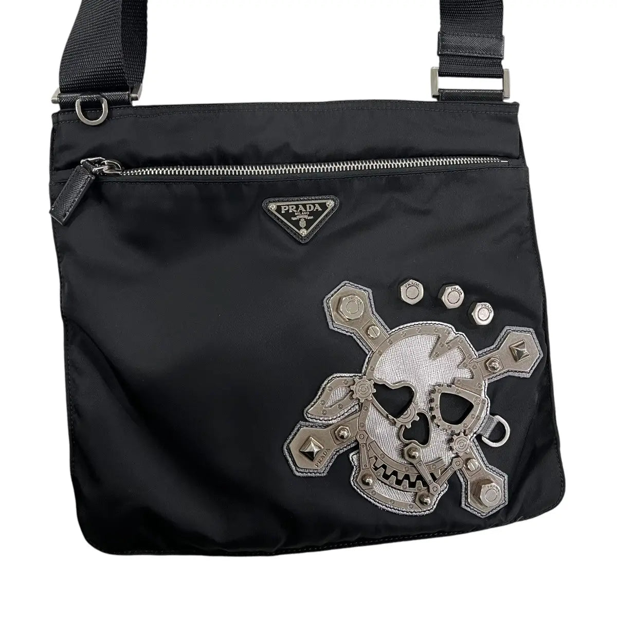 Prada Tessuto Skull & Crossbones Crossbody Bag