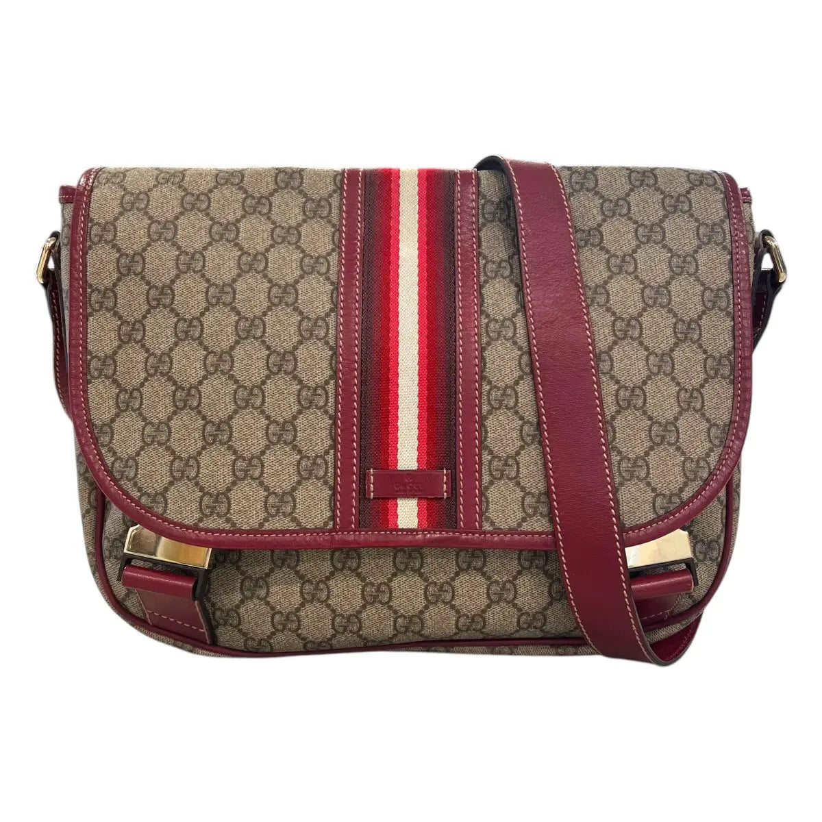 Gucci Monogram Medium Double Buckle Flap Messenger Bag