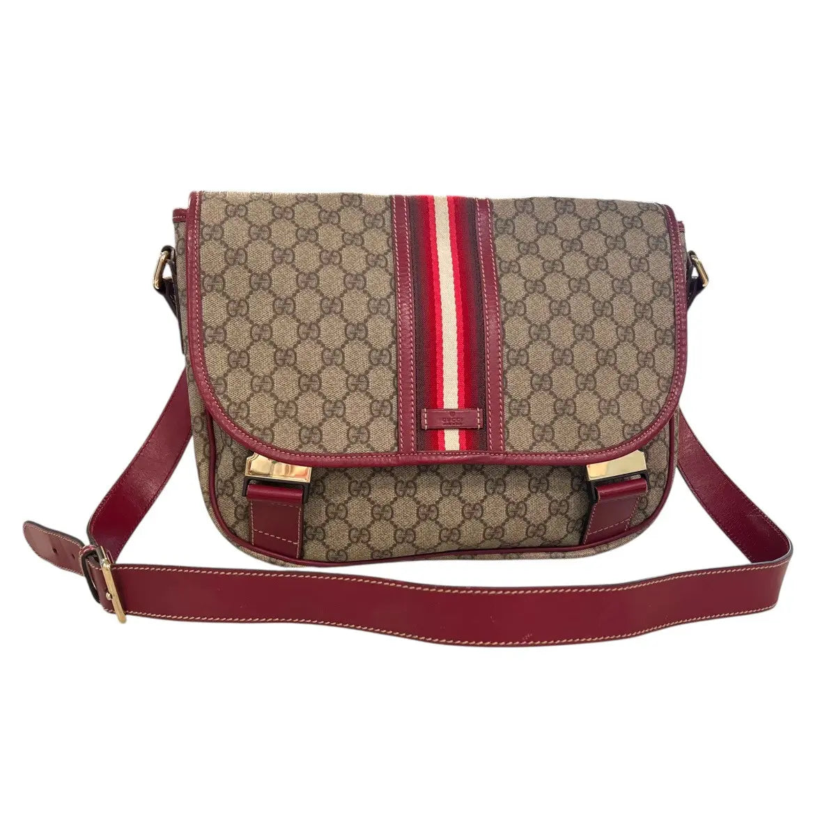 Gucci Monogram Medium Double Buckle Flap Messenger Bag