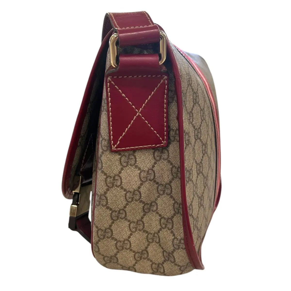Gucci Monogram Medium Double Buckle Flap Messenger Bag