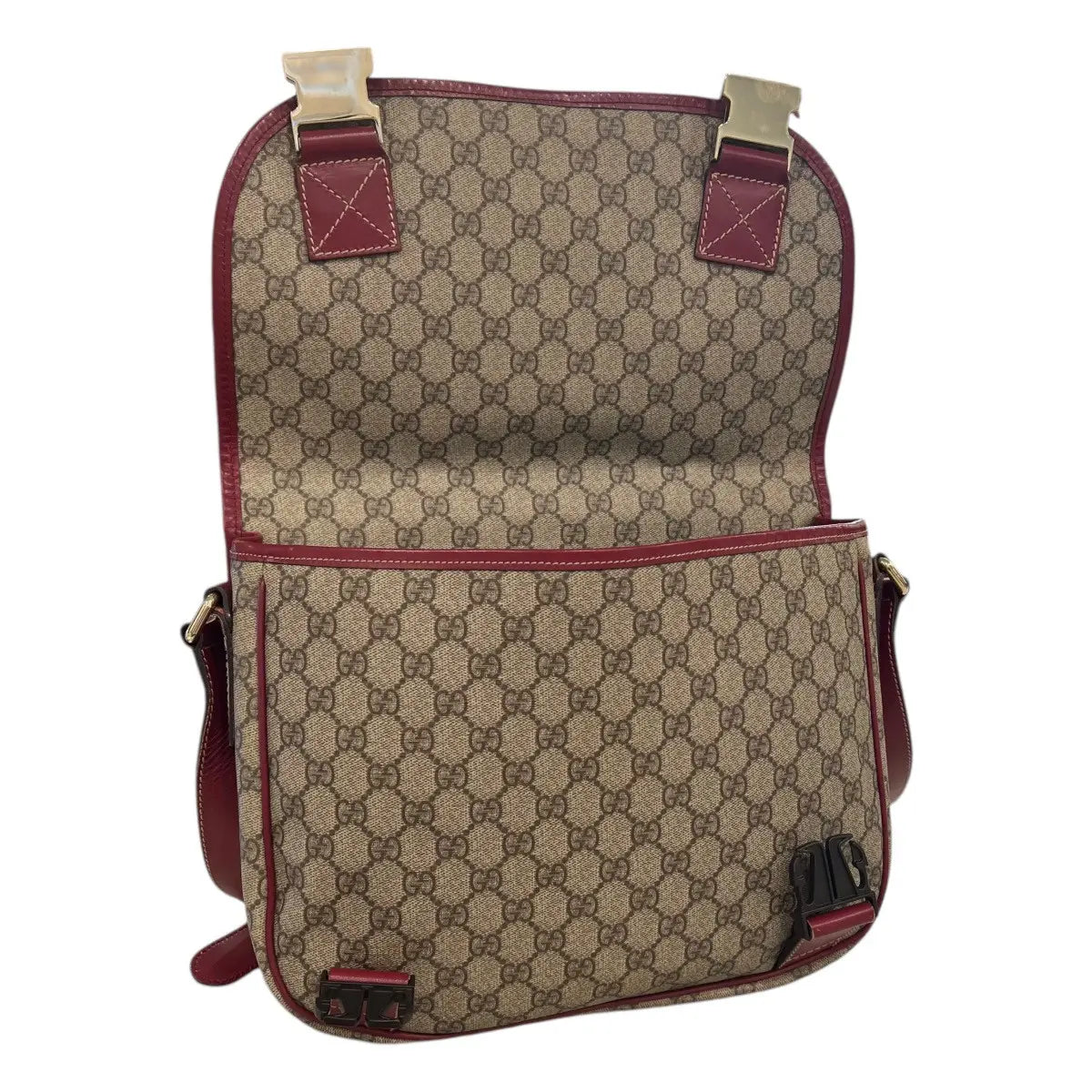 Gucci Monogram Medium Double Buckle Flap Messenger Bag