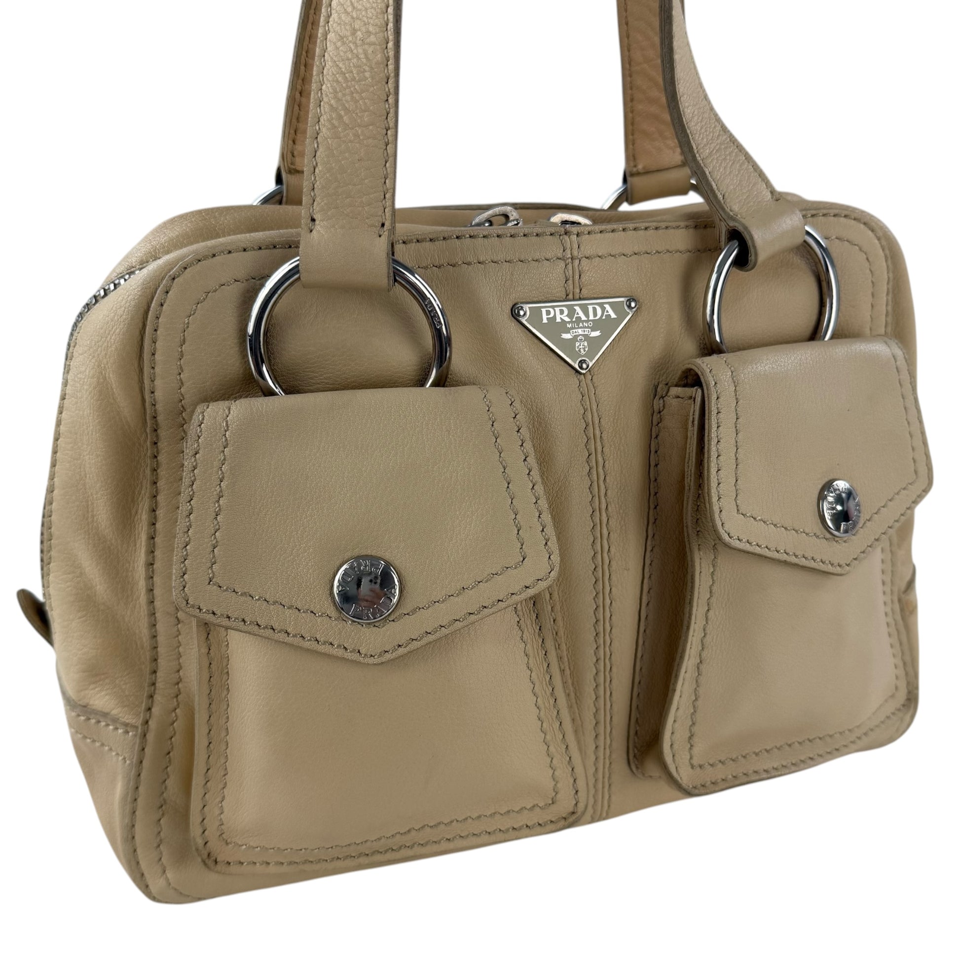 Prada Leather Double Pocket Shoulder Bag