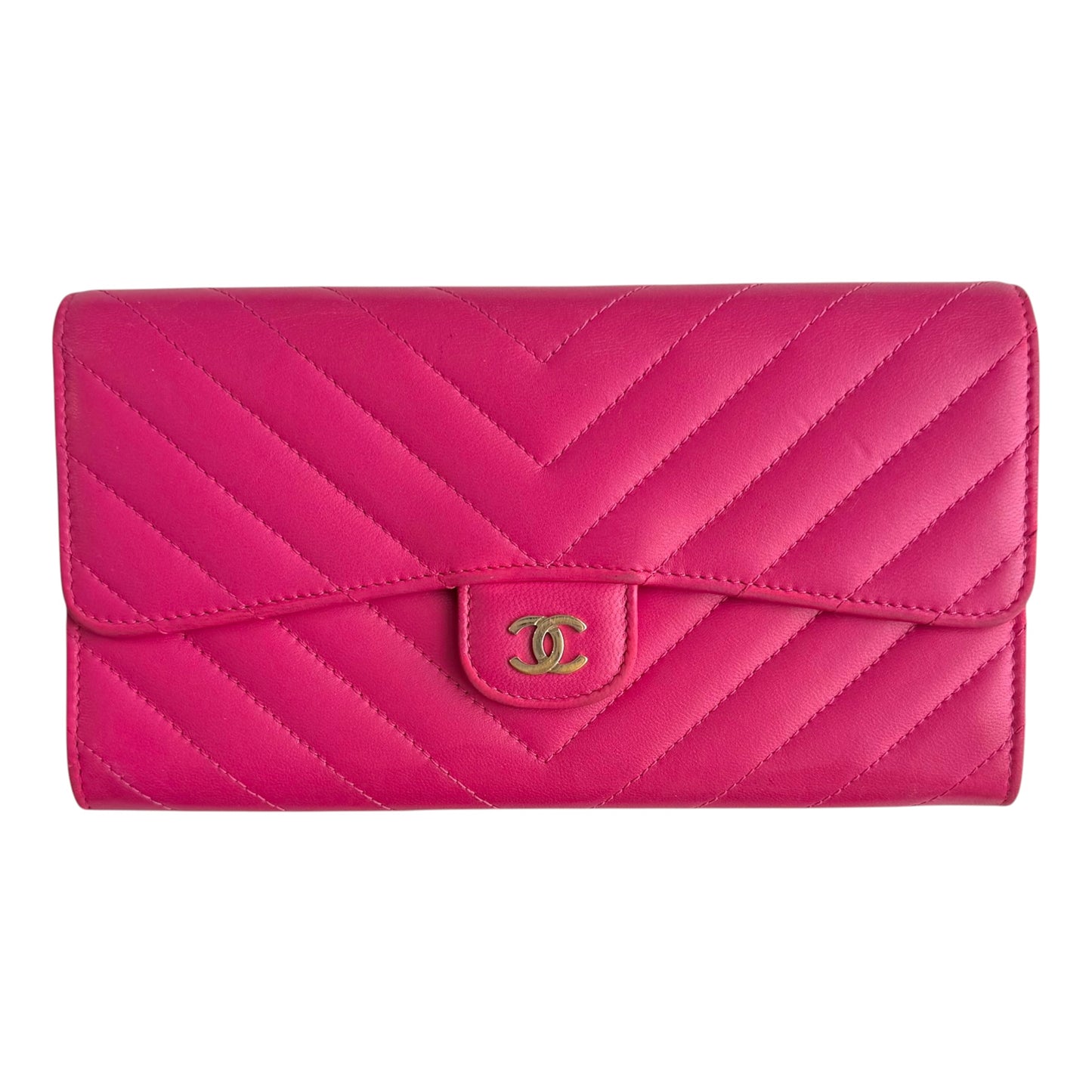 Chanel CC Lambskin Chevron Stitch Long Wallet