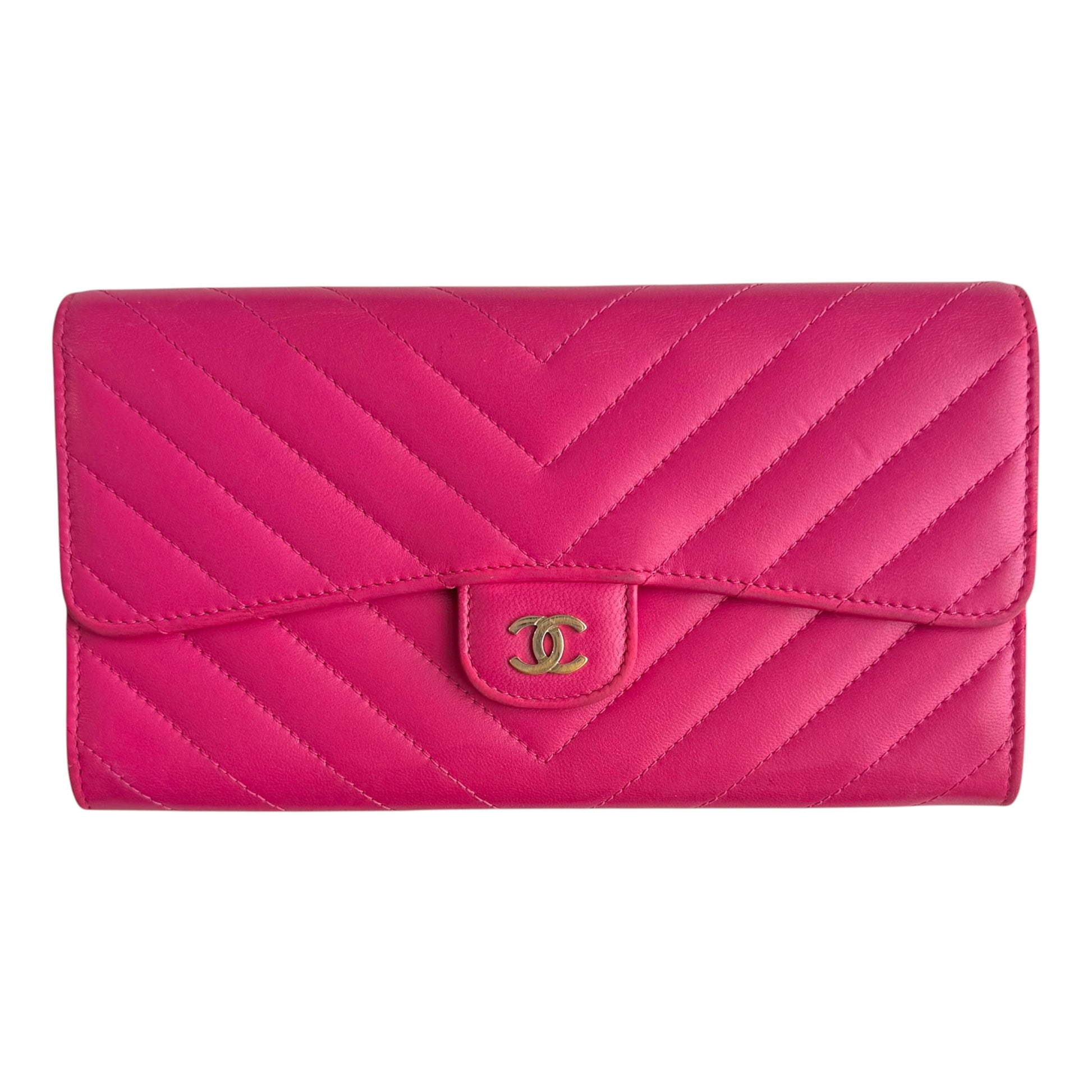 Chanel CC Lambskin Chevron Stitch Long Wallet