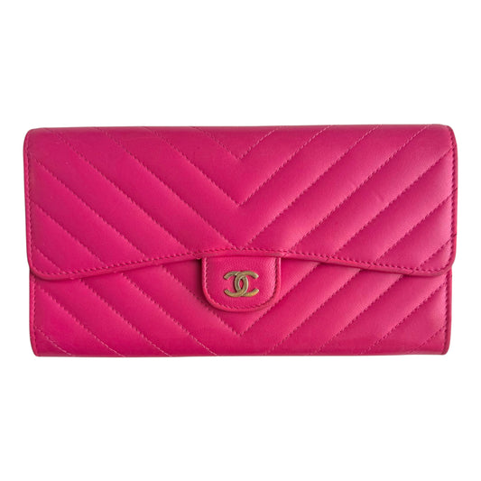Chanel CC Lambskin Chevron Stitch Long Wallet