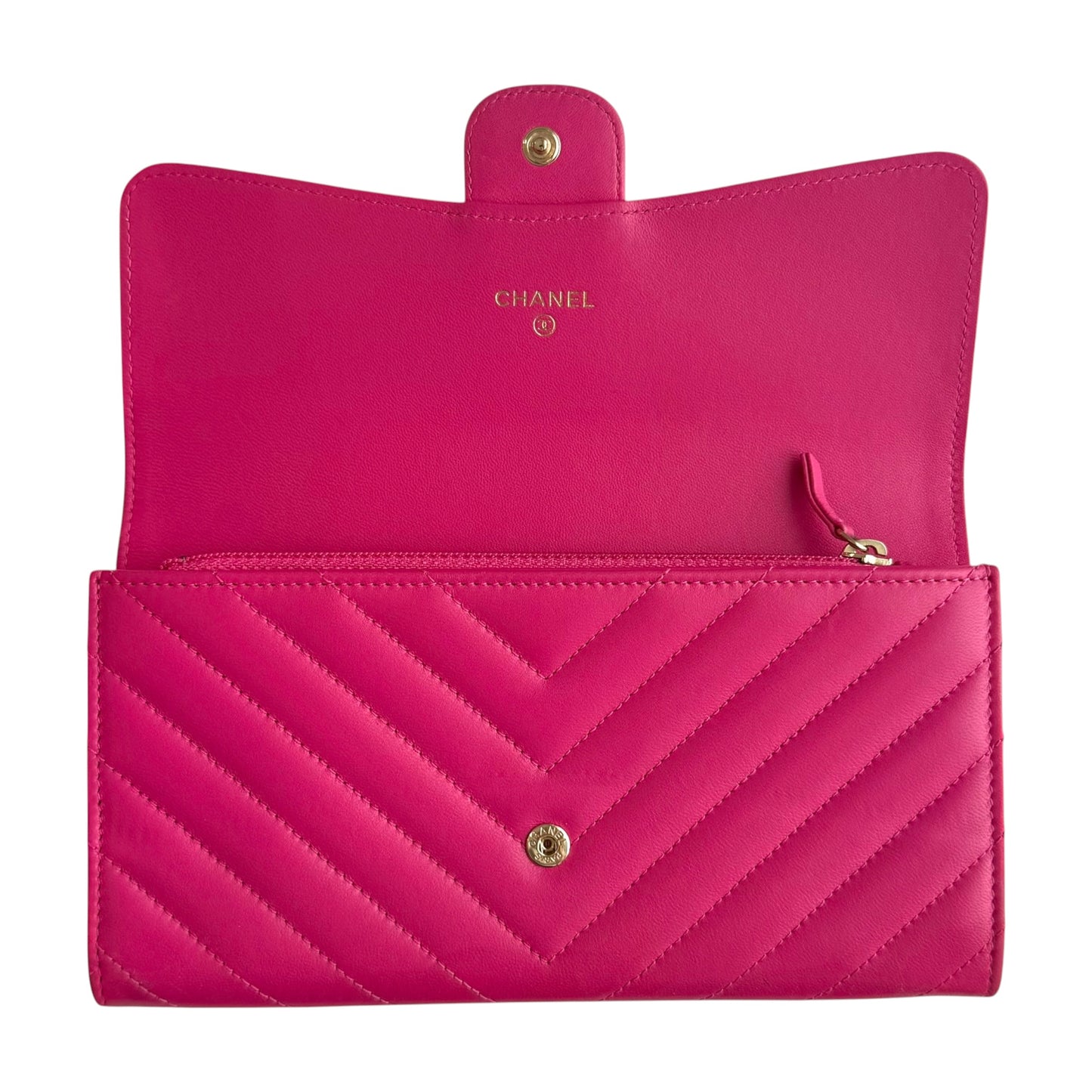 Chanel CC Lambskin Chevron Stitch Long Wallet