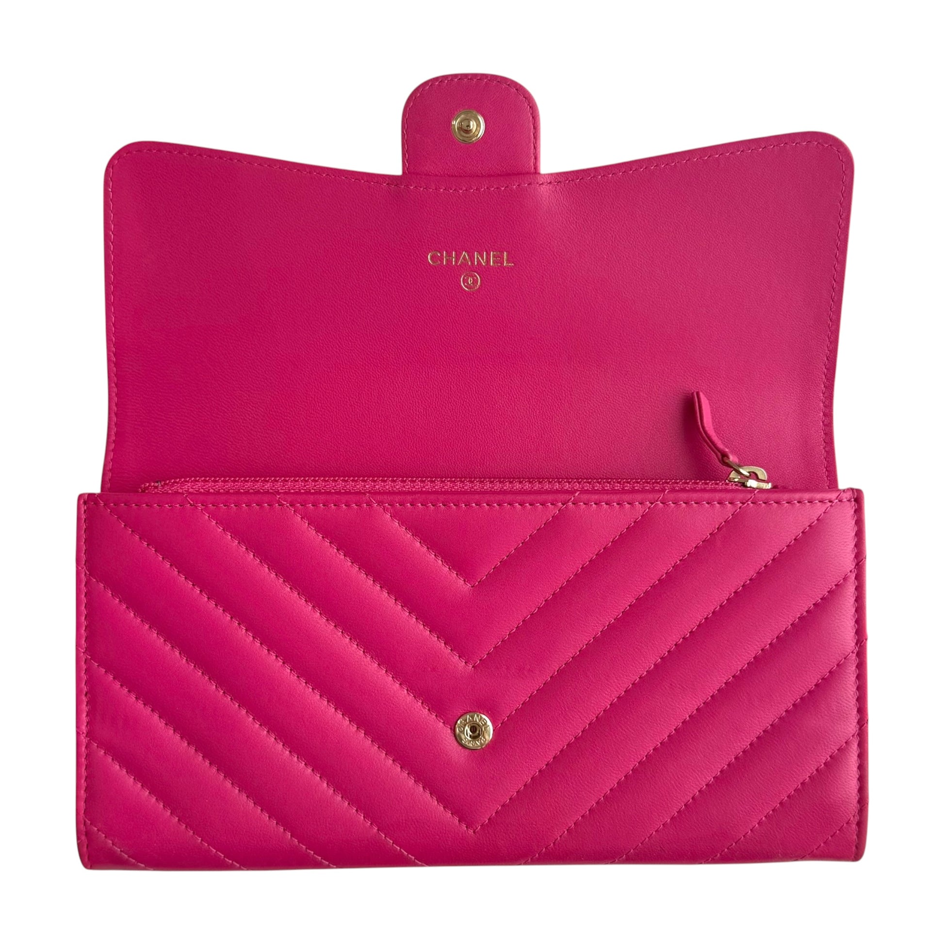 Chanel CC Lambskin Chevron Stitch Long Wallet