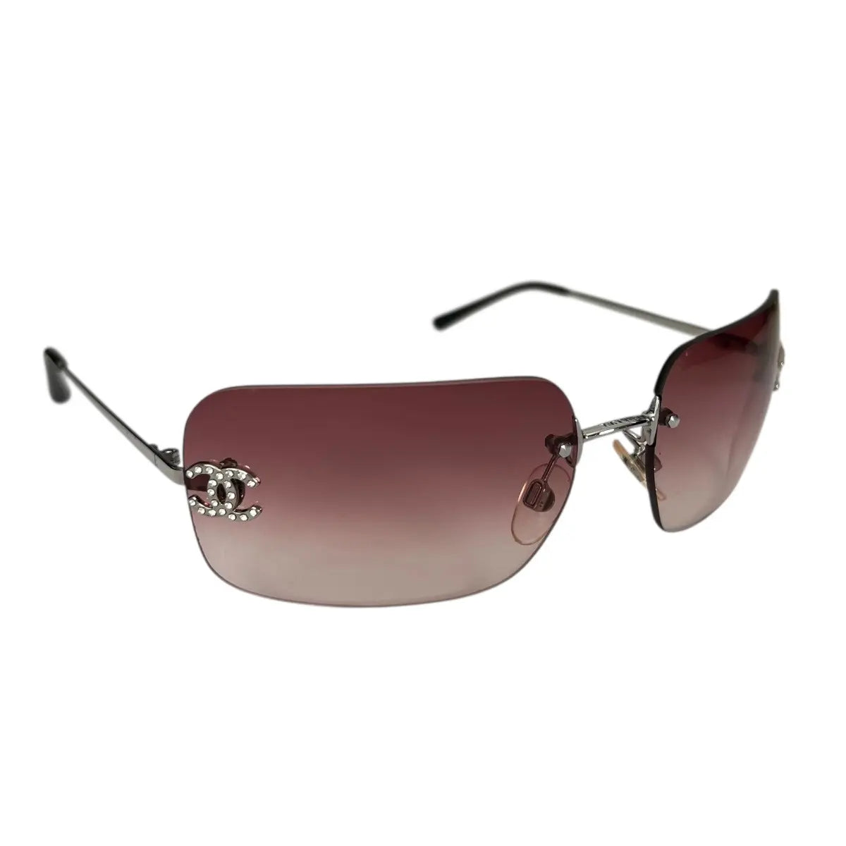 Chanel CC Rhinestone Logo Rimless Sunglasses