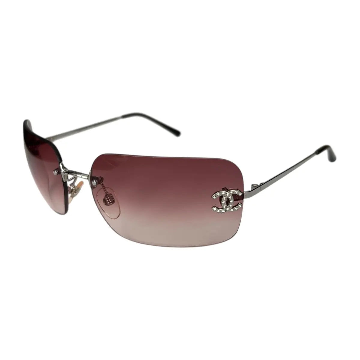 Chanel CC Rhinestone Logo Rimless Sunglasses