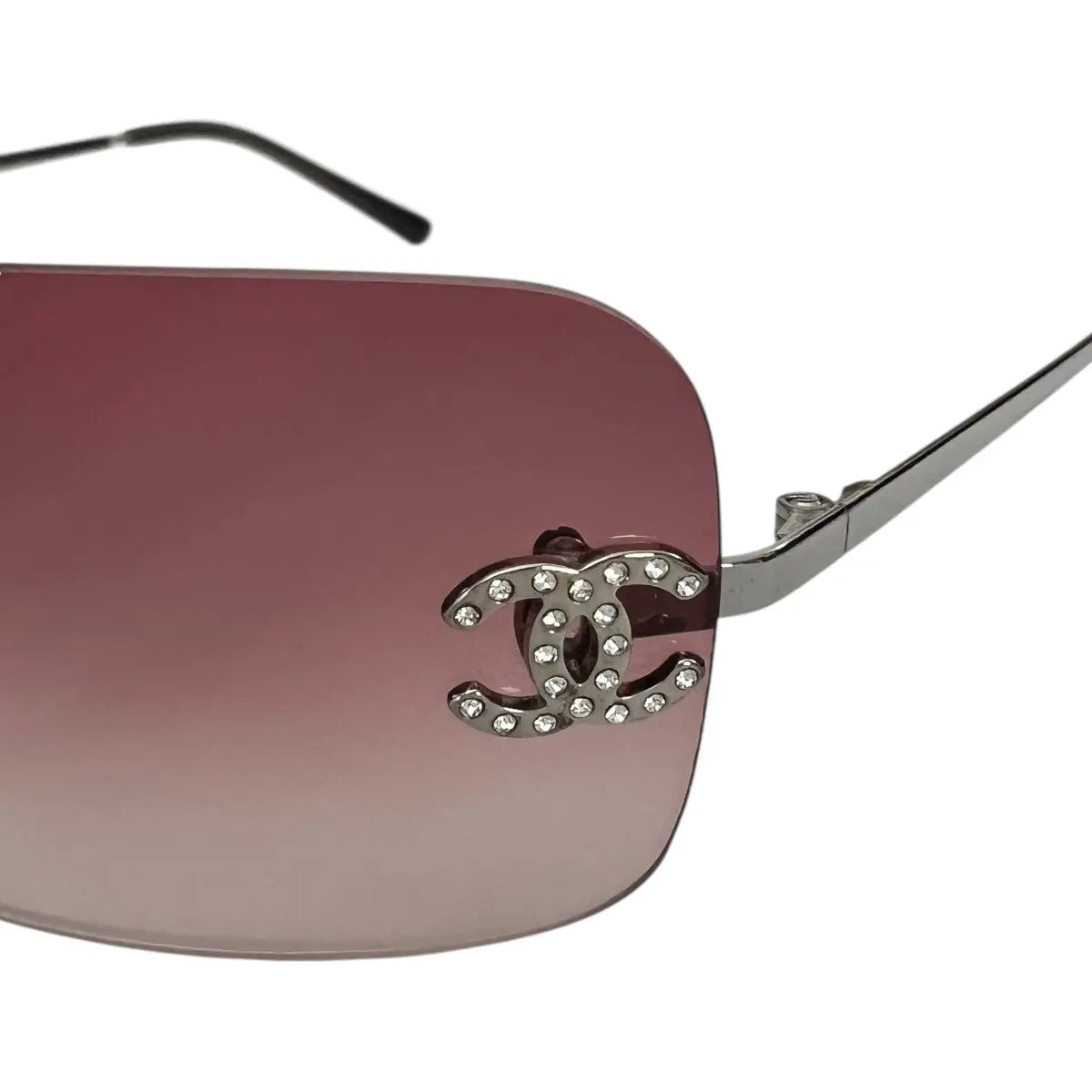 Chanel CC Rhinestone Logo Rimless Sunglasses