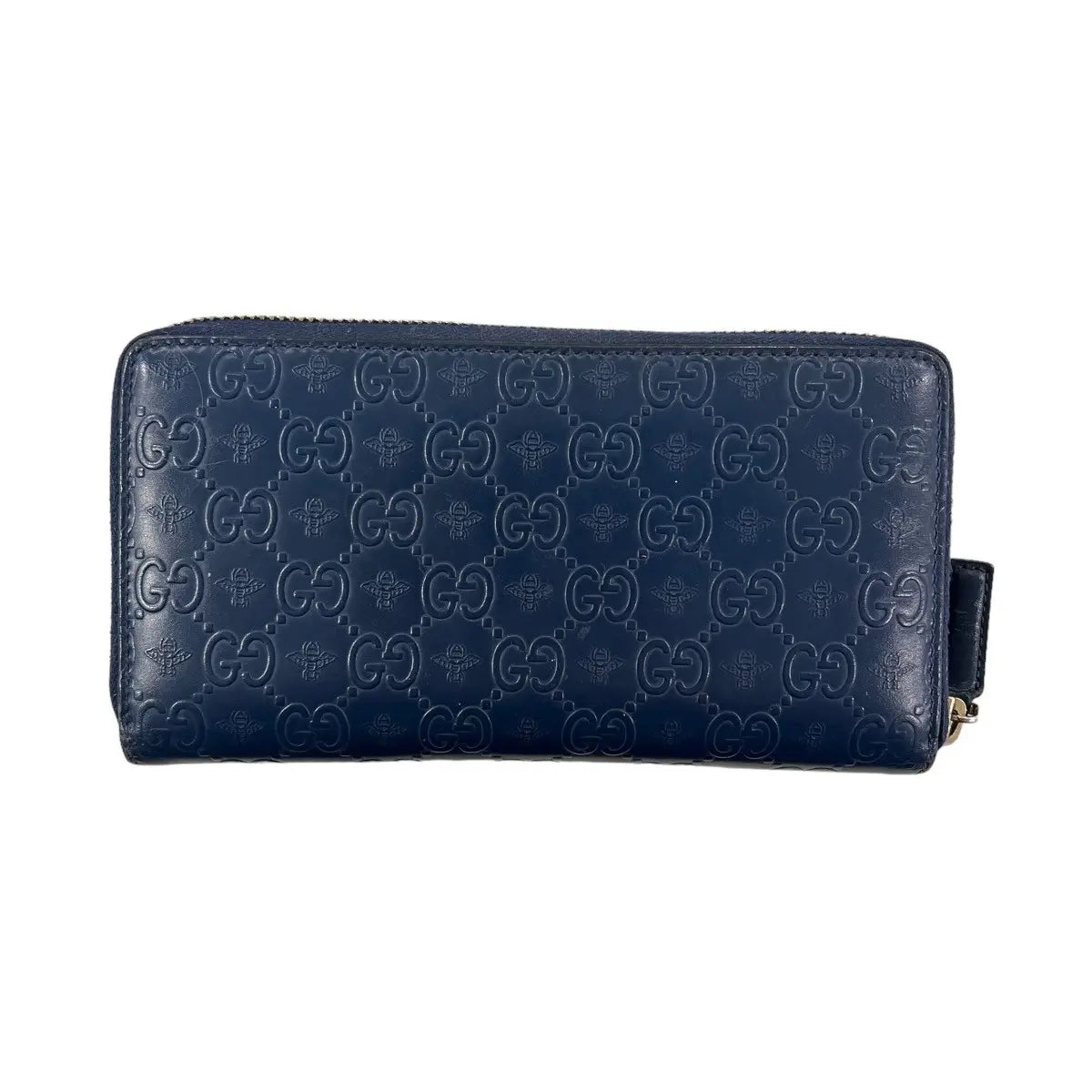 Gucci Monogram Bee Leather Zip Around Wallet