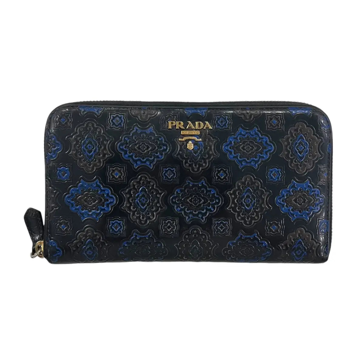 Prada Embossed Leather Zip Around Wallet