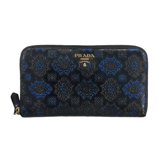 Prada Embossed Leather Zip Around Wallet