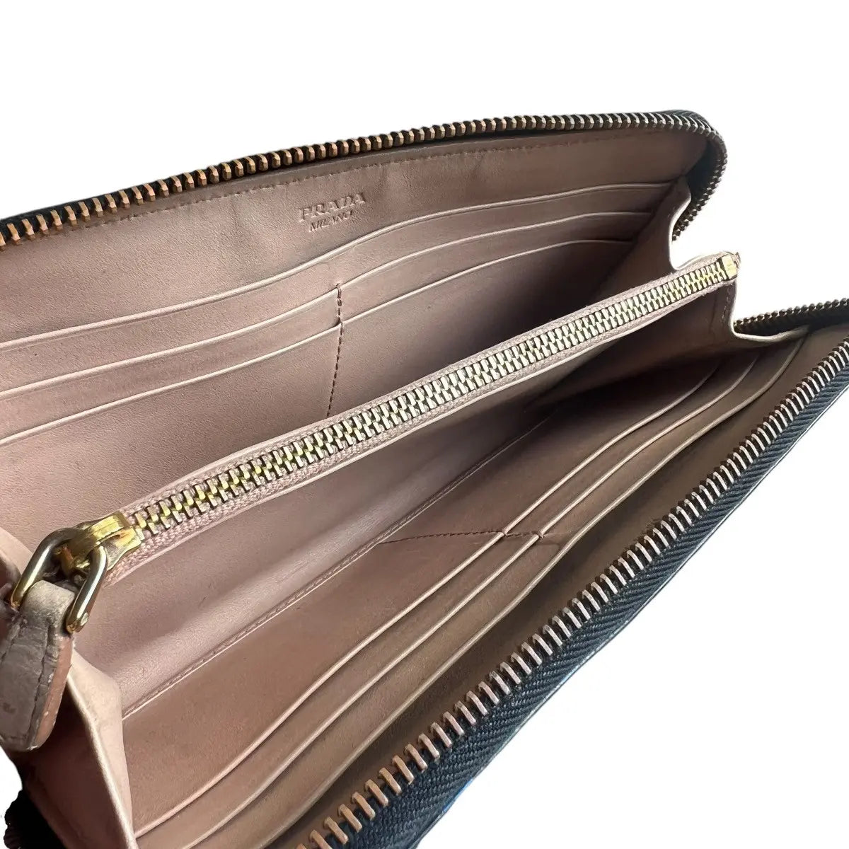 Prada Embossed Leather Zip Around Wallet