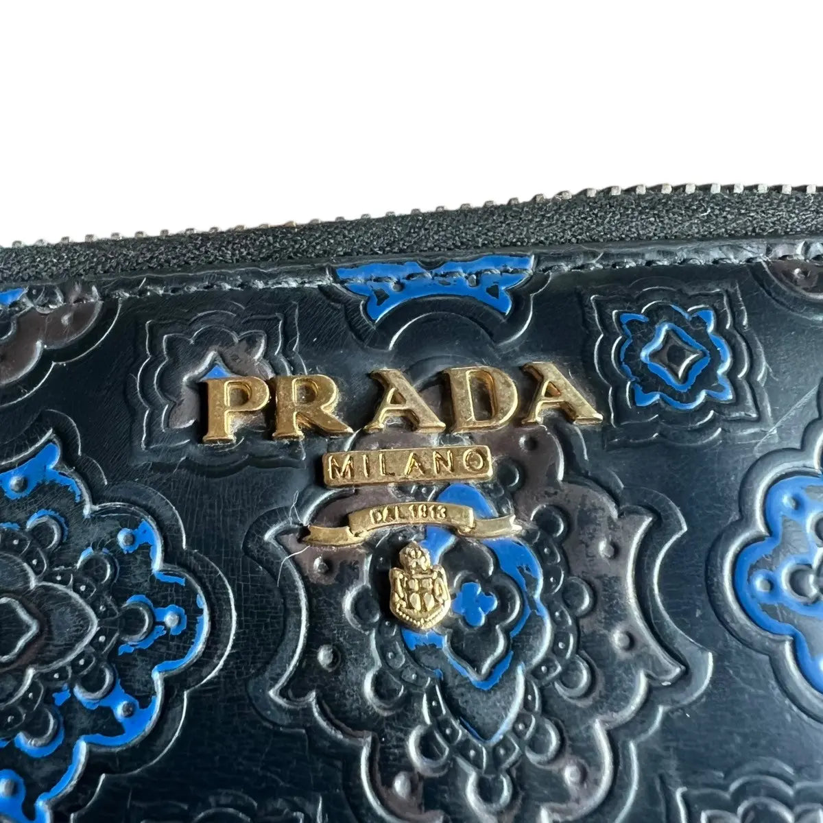 Prada Embossed Leather Zip Around Wallet