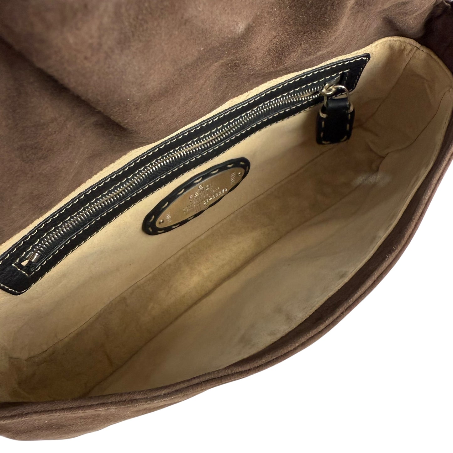 Fendi Embroidered Suede Baguette Shoulder Bag