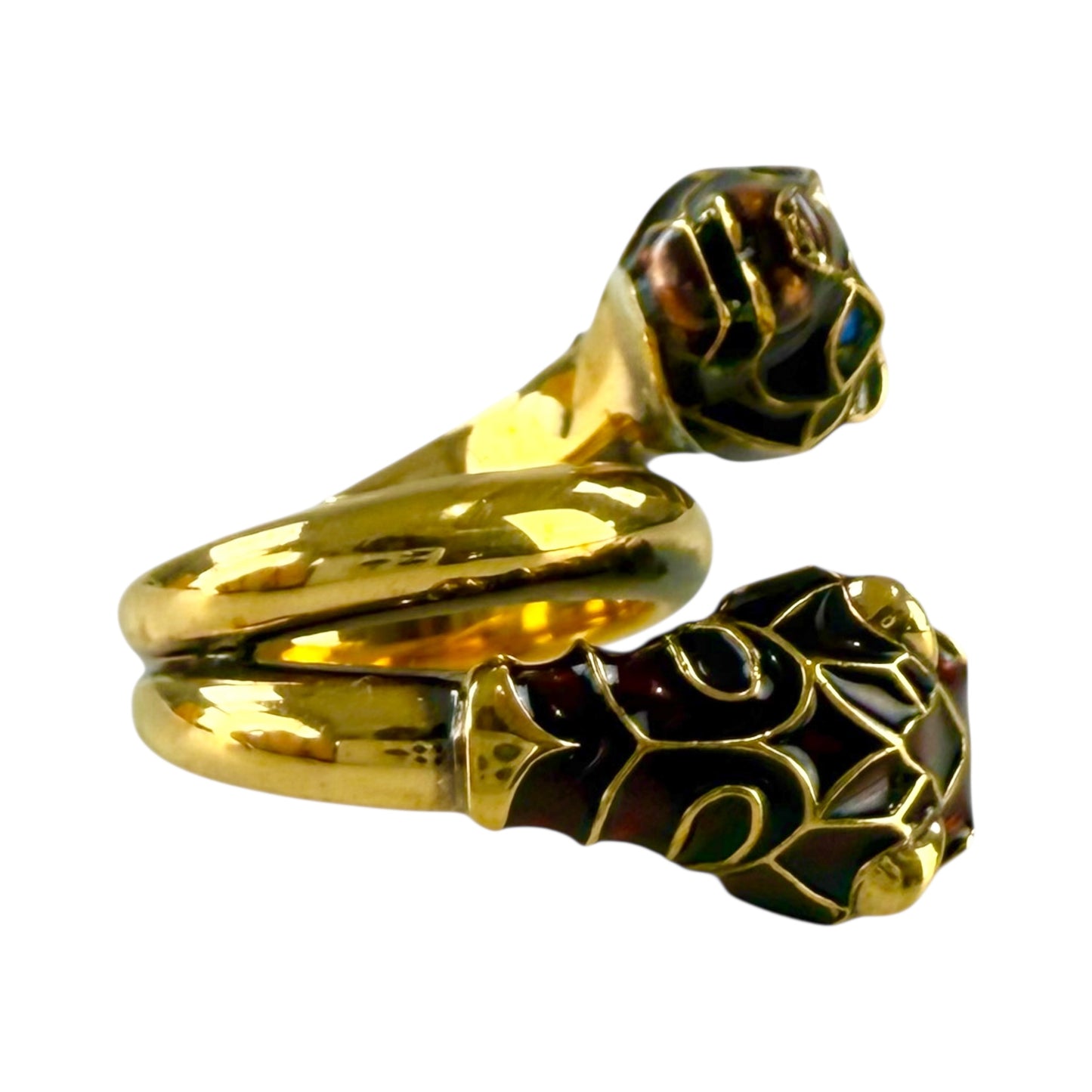 Gucci Double Tiger Head Gold Rhinestone Ring