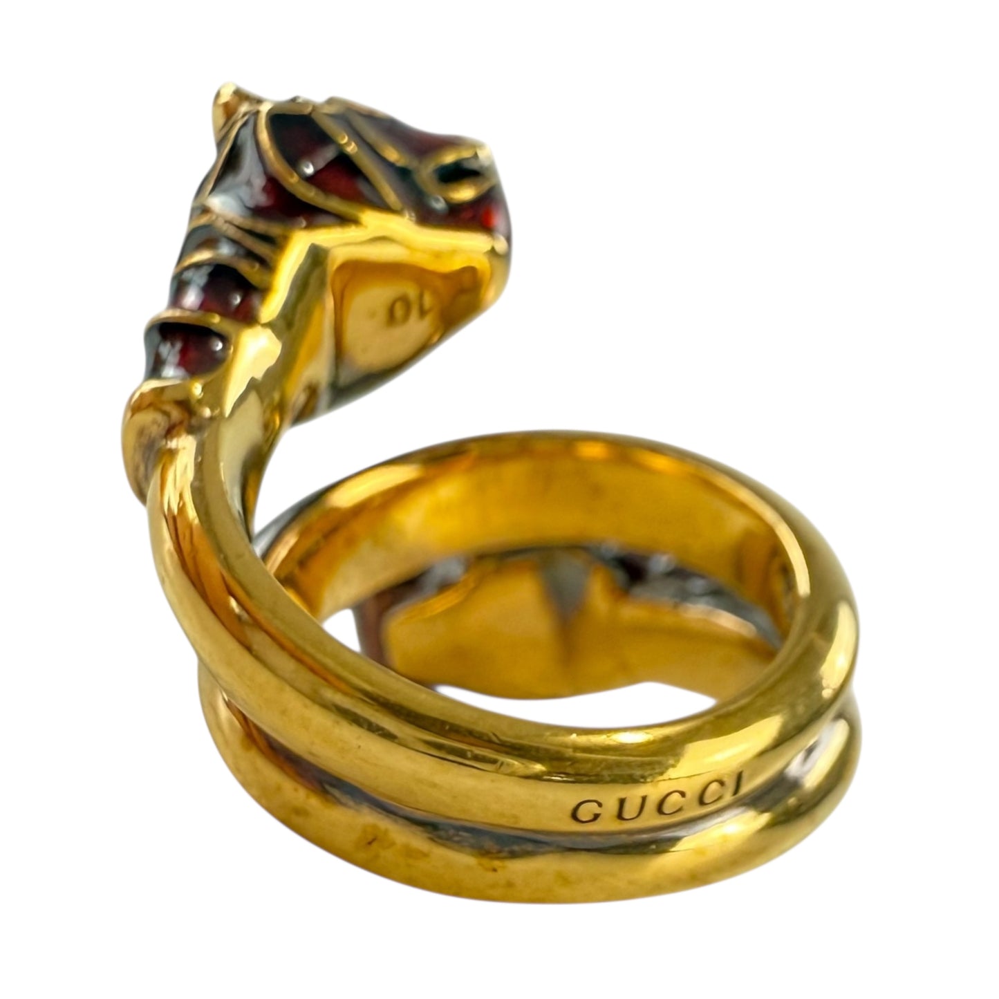 Gucci Double Tiger Head Gold Rhinestone Ring