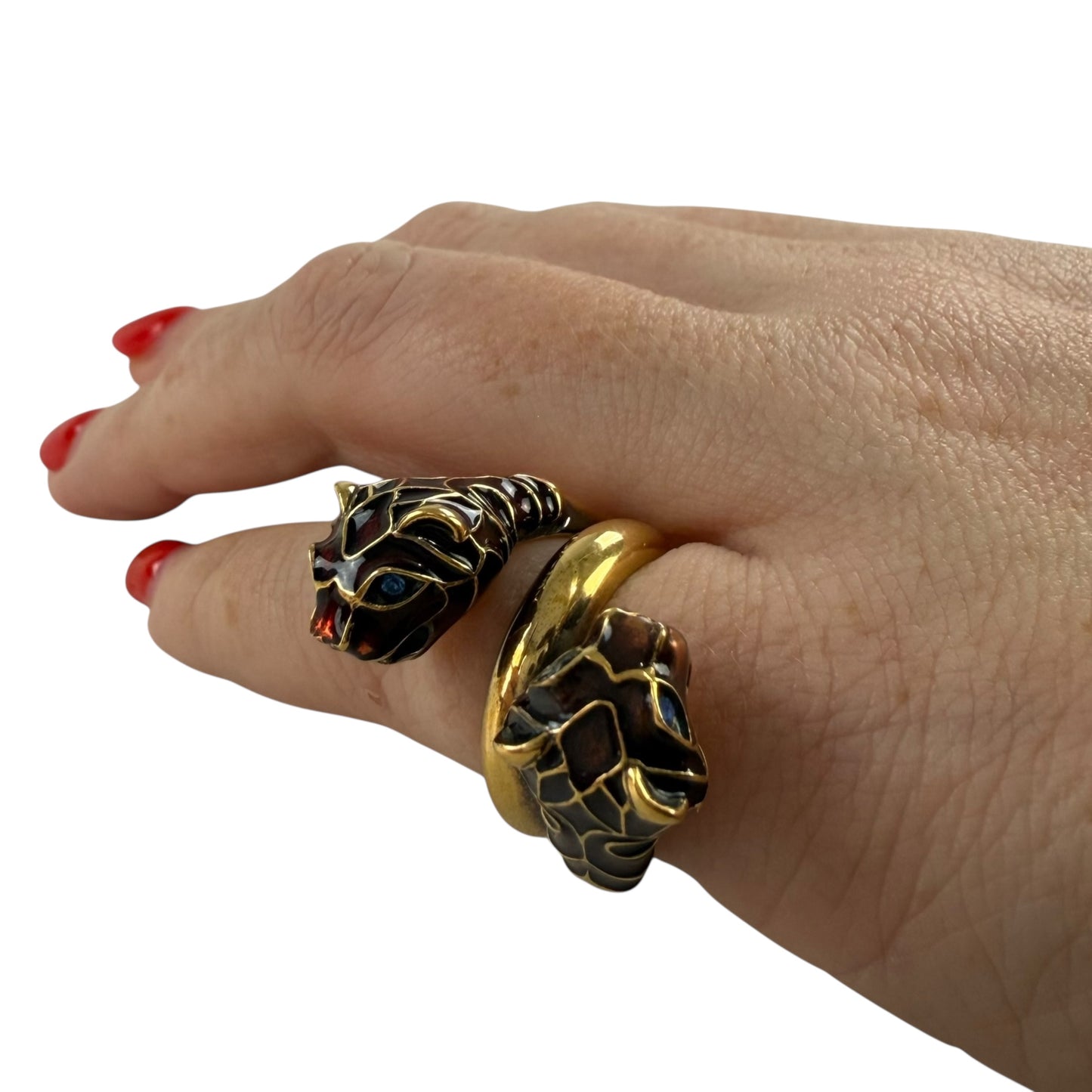 Gucci Double Tiger Head Gold Rhinestone Ring