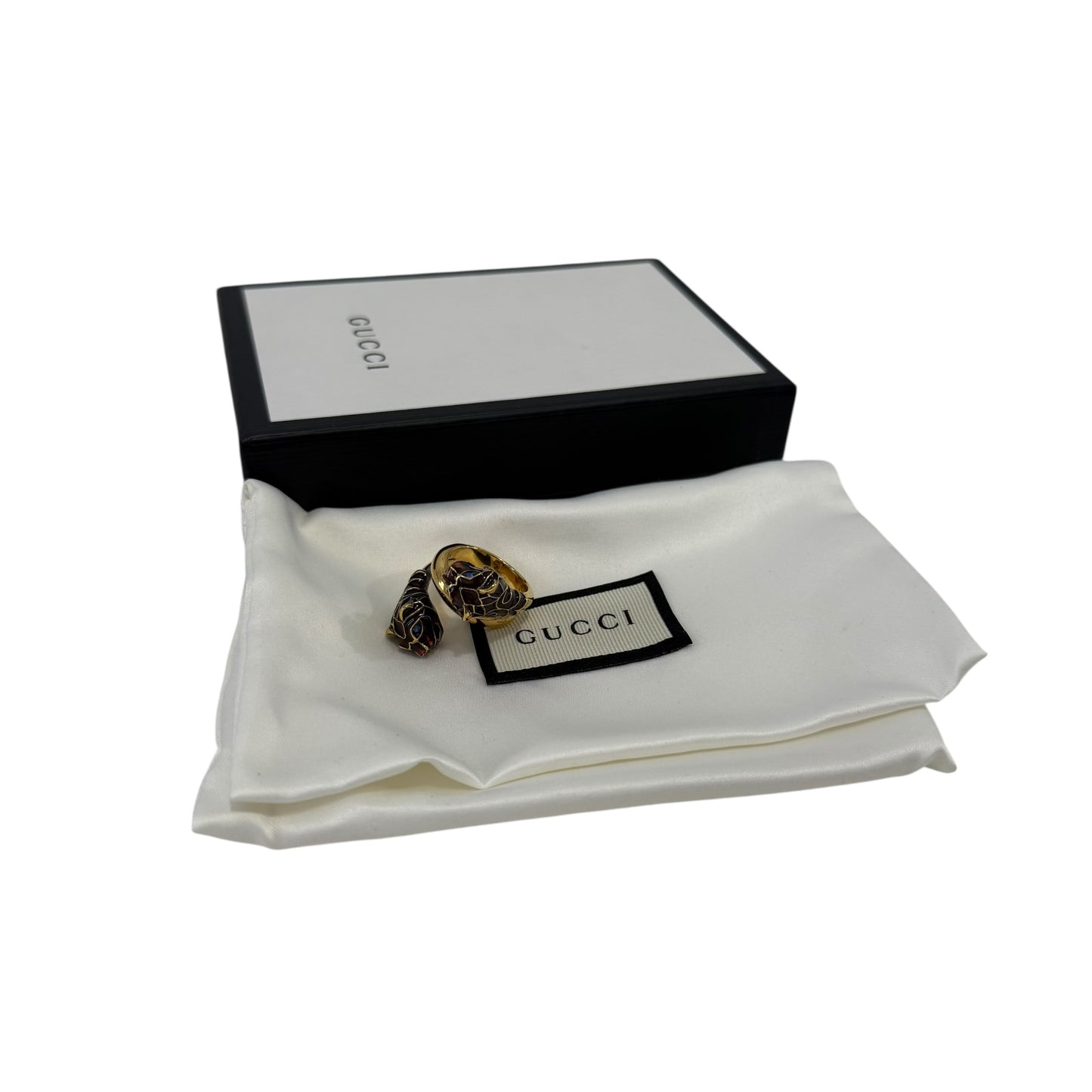 Gucci Double Tiger Head Gold Rhinestone Ring