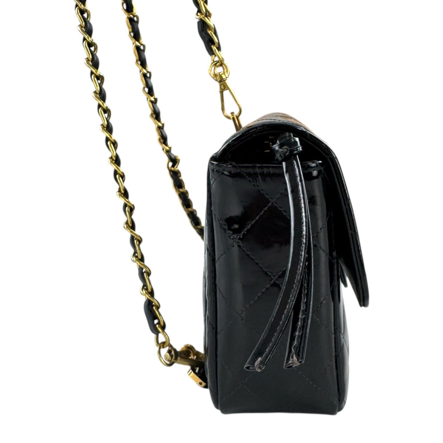 Chanel Vintage Patent Leather Matelasse Chain Backpack