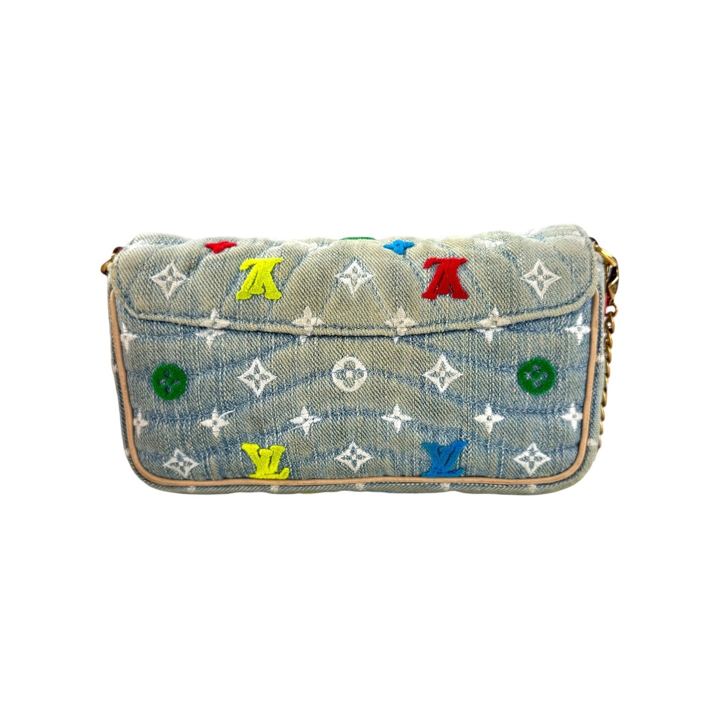 Louis Vuitton Embroidered Monogram Denim New Wave Chain Pochette