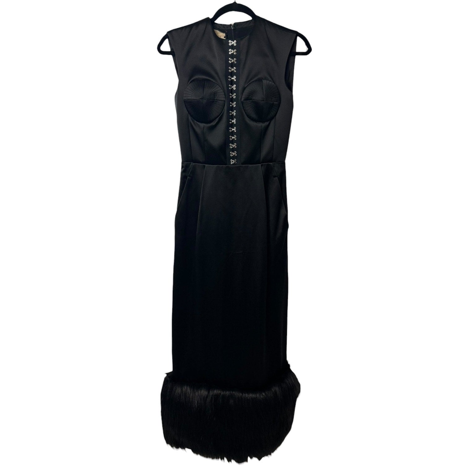 Gucci Silk Duchesse Faux Fur Trim Dress