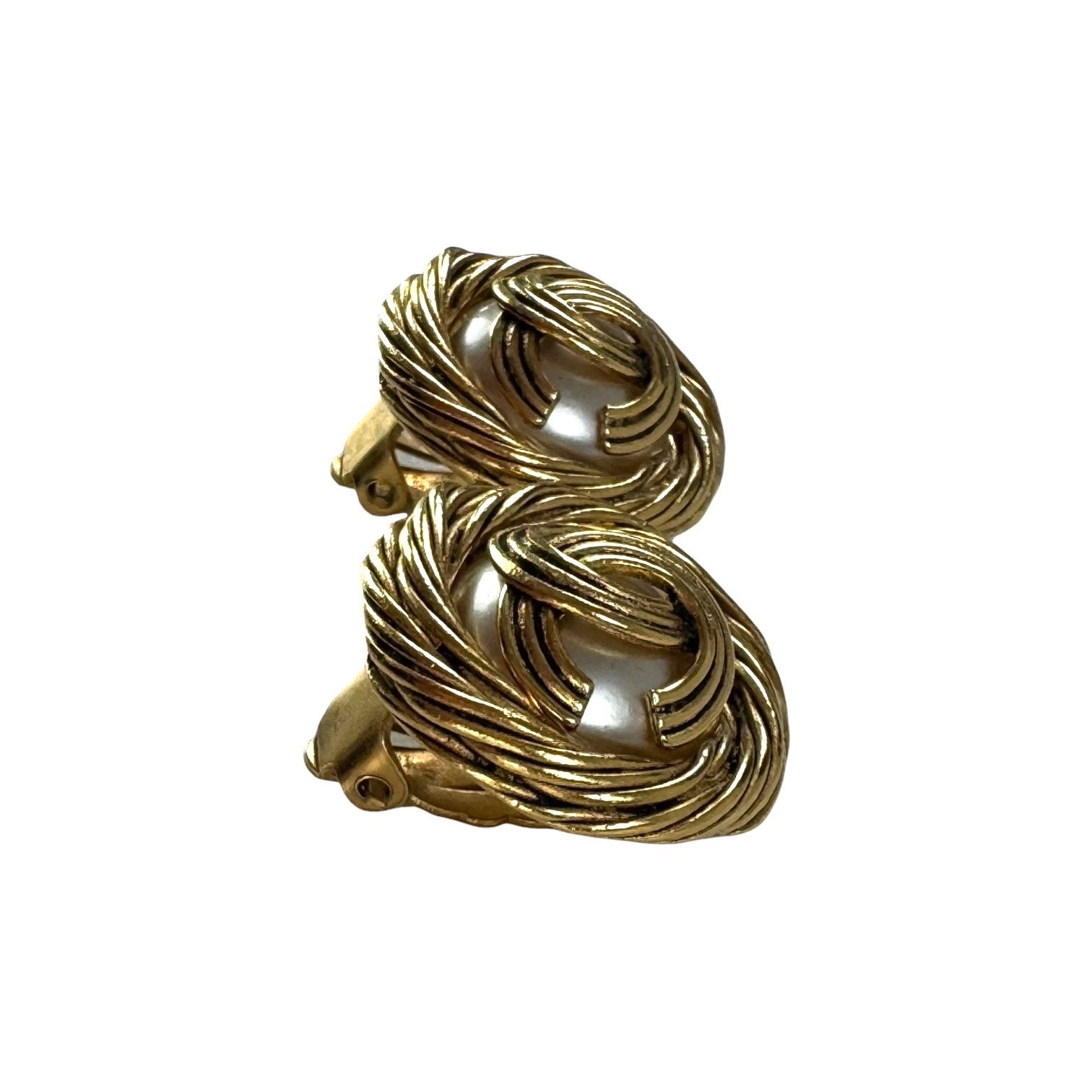 Chanel Vintage CC Faux Pearl Earrings