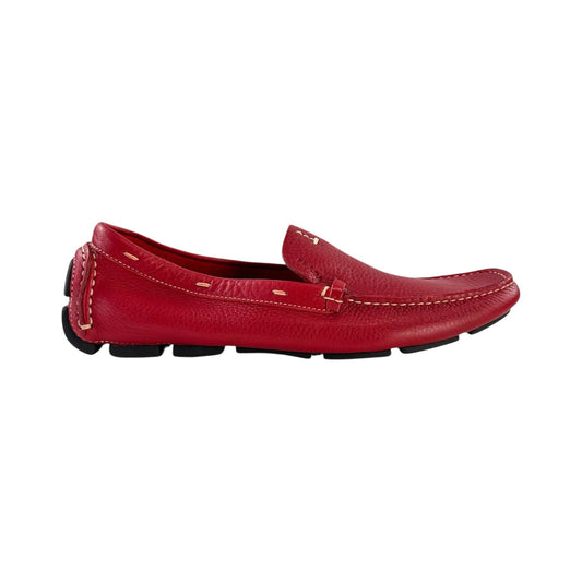Prada Red Pebbled Leather Loafers