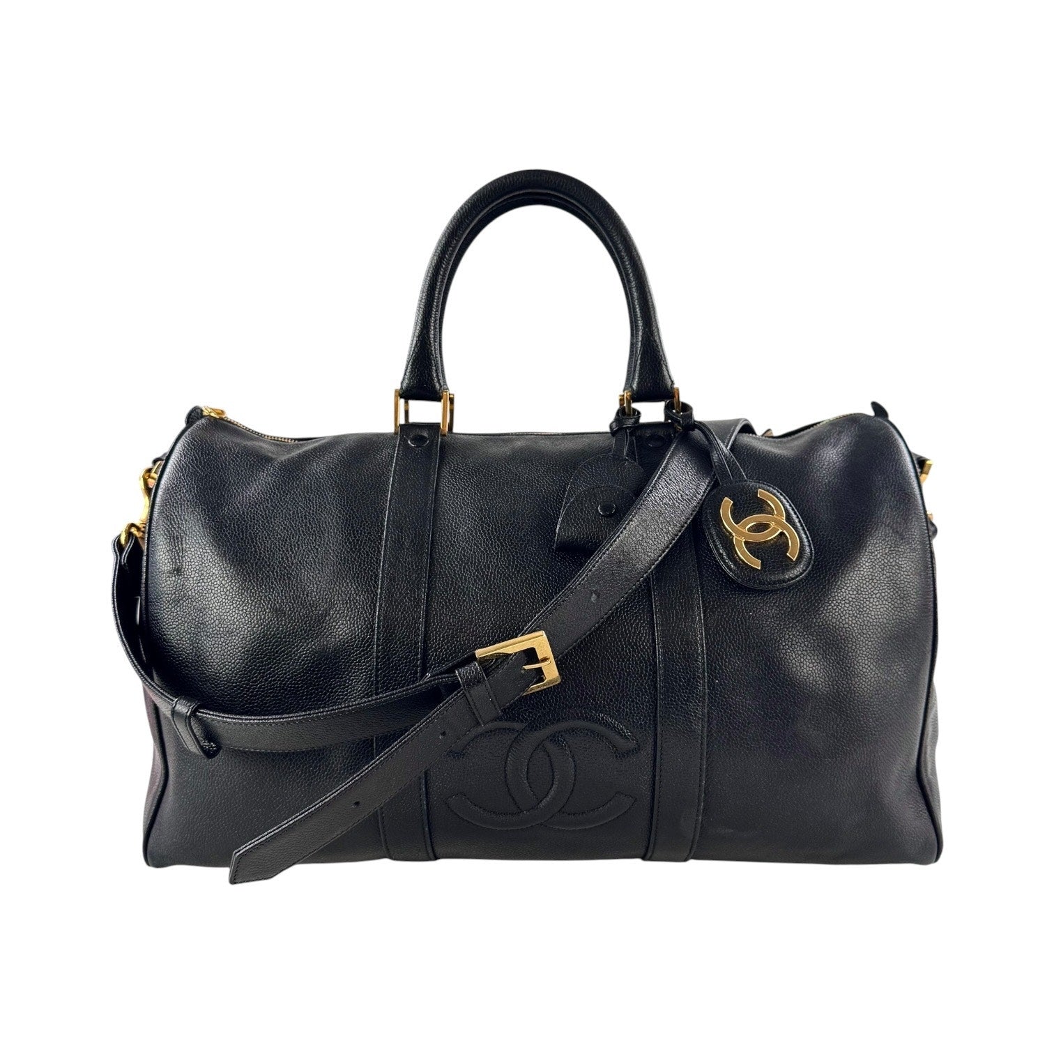 Chanel Vintage CC Caviar Leather Boston Bag