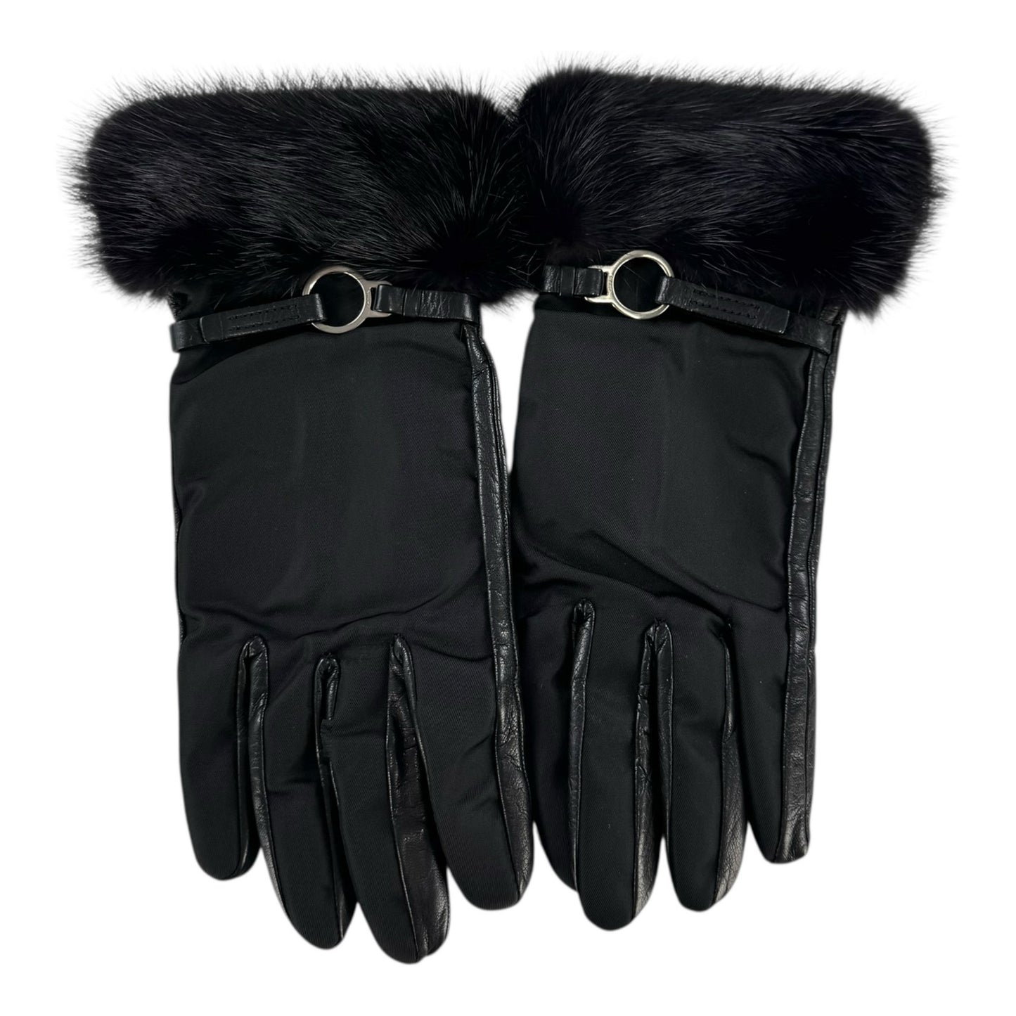 Prada Black Nylon & Mink Fur Gloves