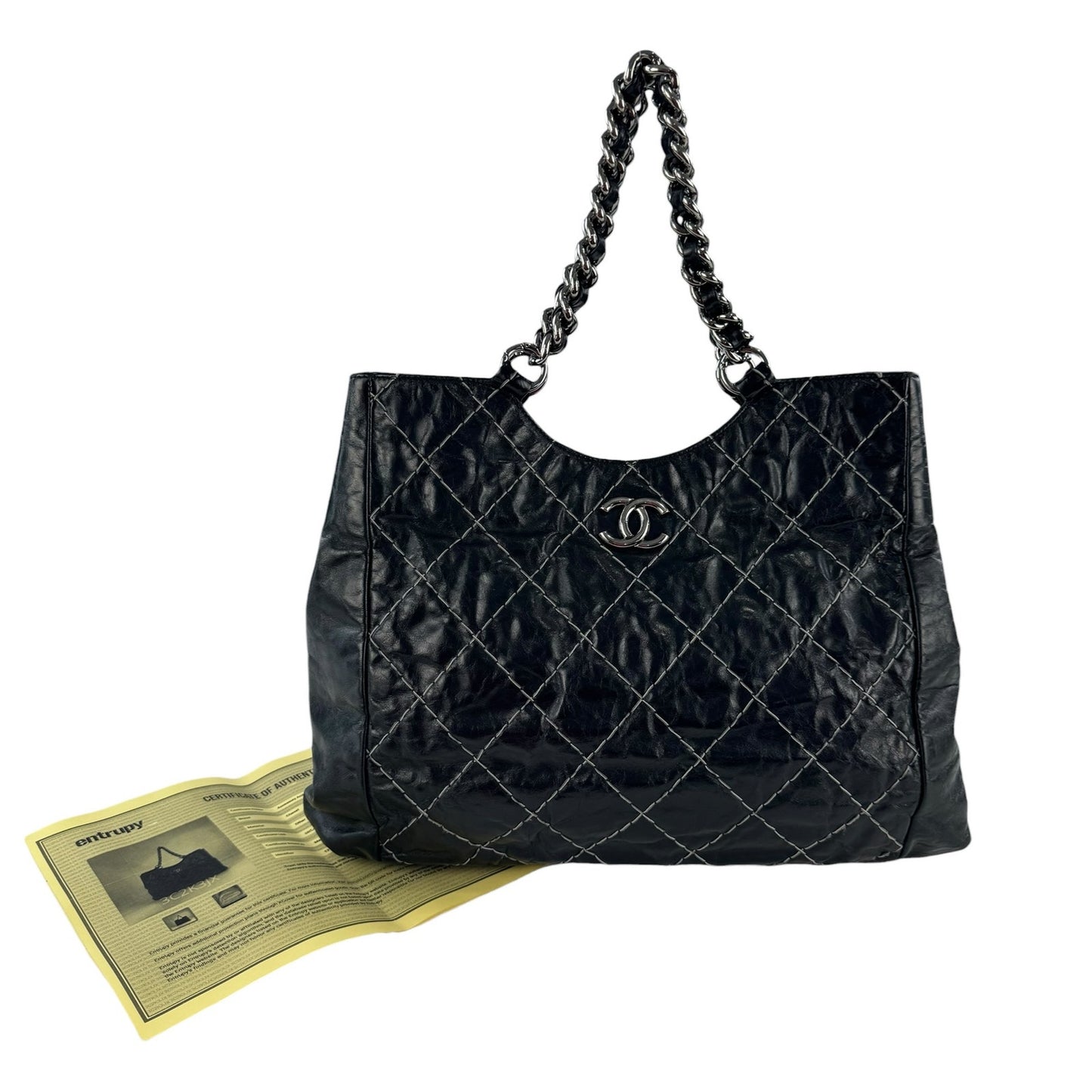 Chanel Glazed Leather Double Stitched Tote Bag