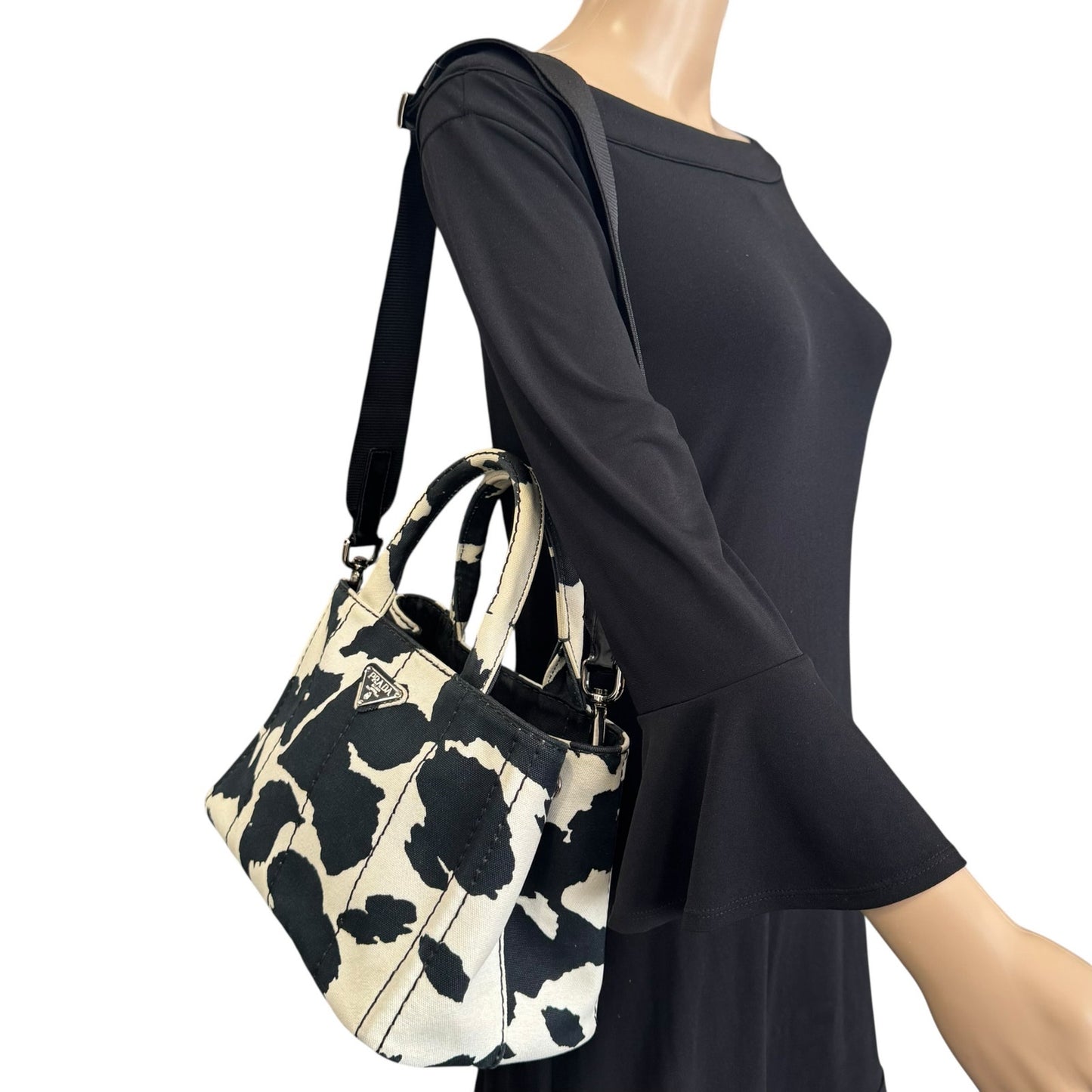 Prada Cow Print Canapa Tote Bag