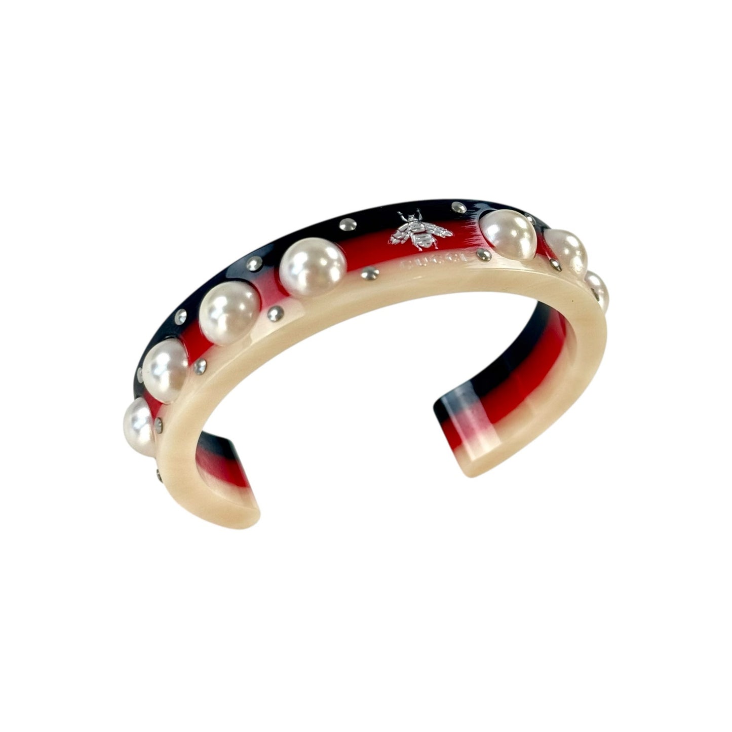 Gucci Bee & Faux Pearl Resin Cuff Bracelet