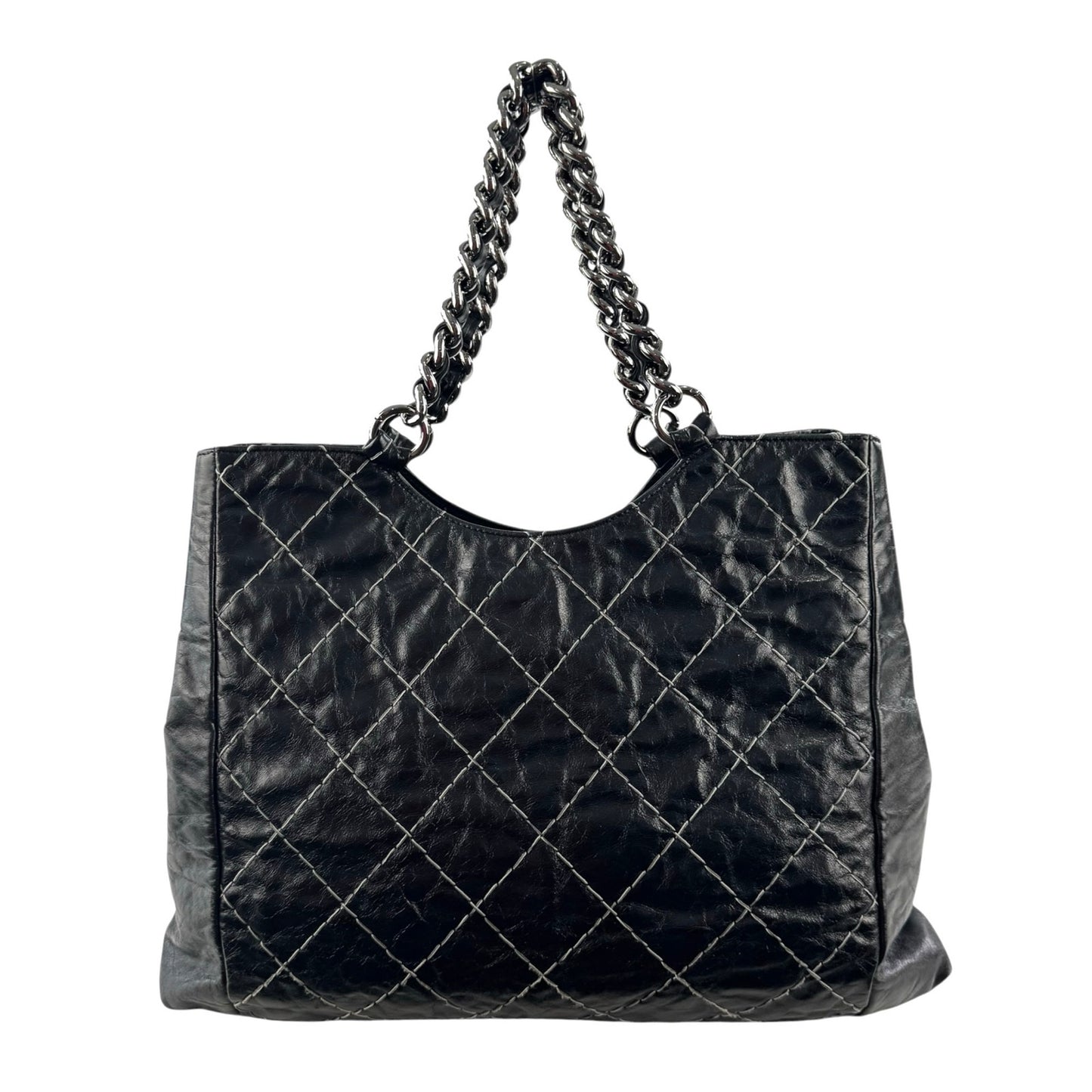 Chanel Glazed Leather Double Stitched Tote Bag