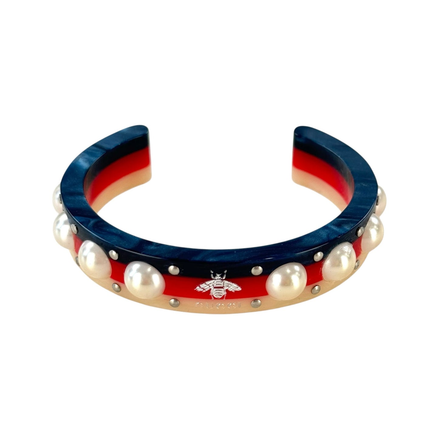 Gucci Bee & Faux Pearl Resin Cuff Bracelet