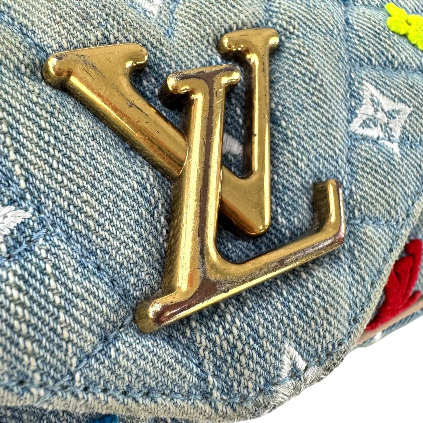 Louis Vuitton Embroidered Monogram Denim New Wave Chain Pochette
