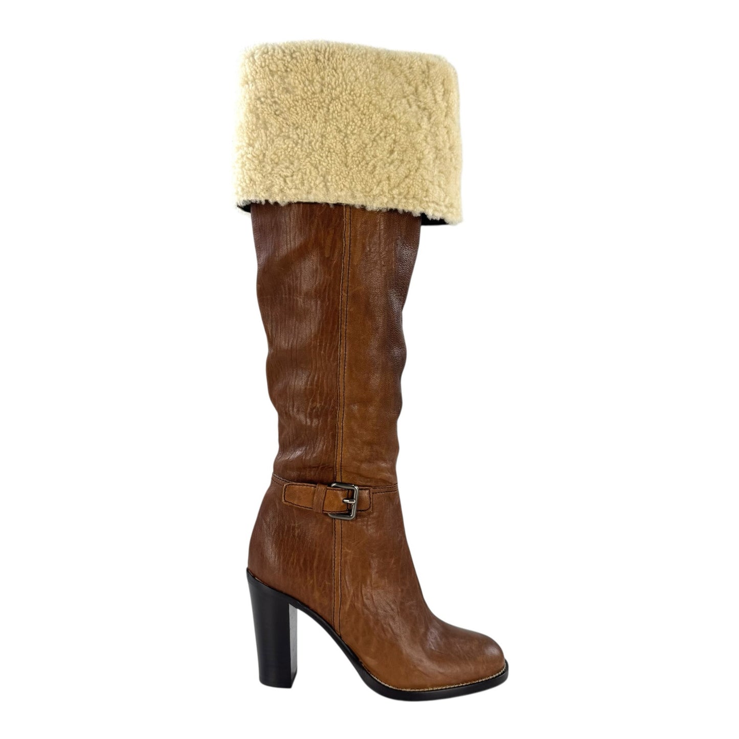 Miu Miu Leather & Shearling Knee-High Boots