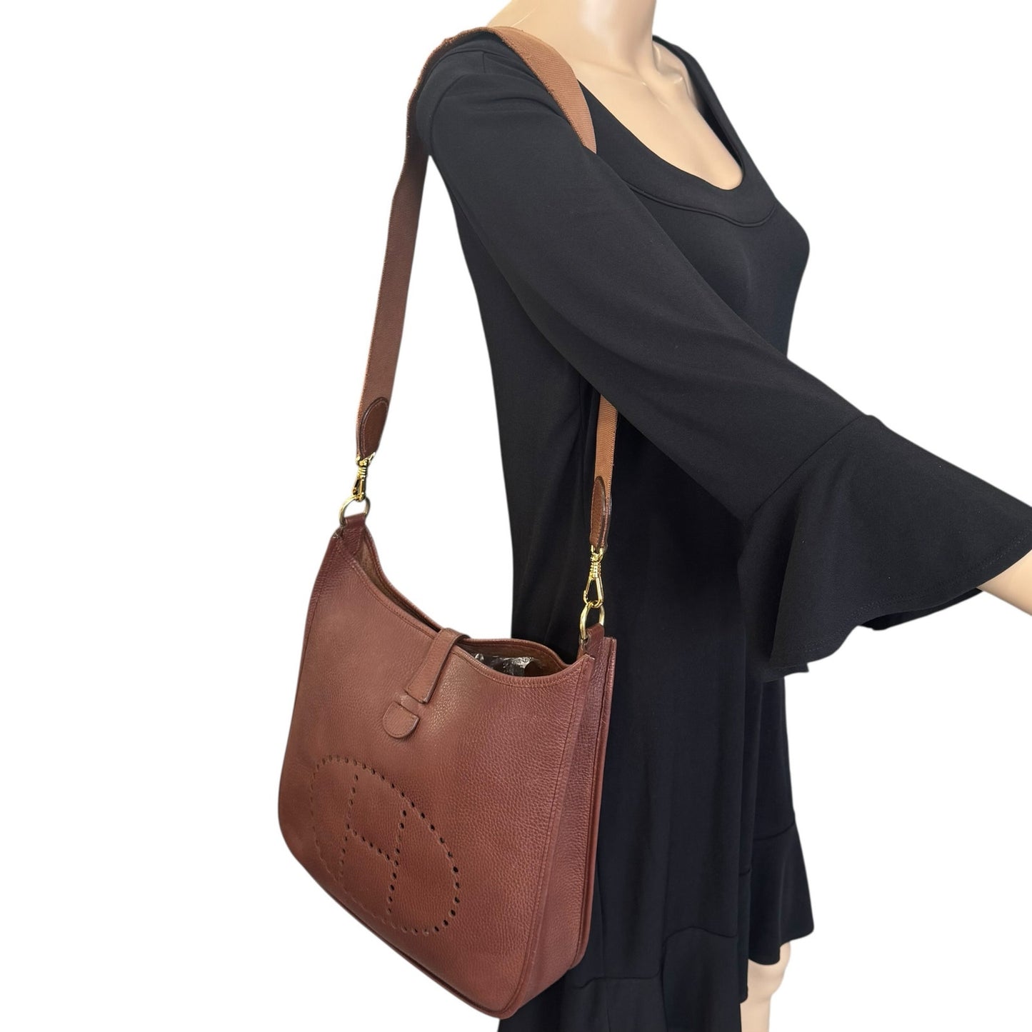 Hermes Brown Leather Taurillon Clemence Evelyne Gen I PM Bag