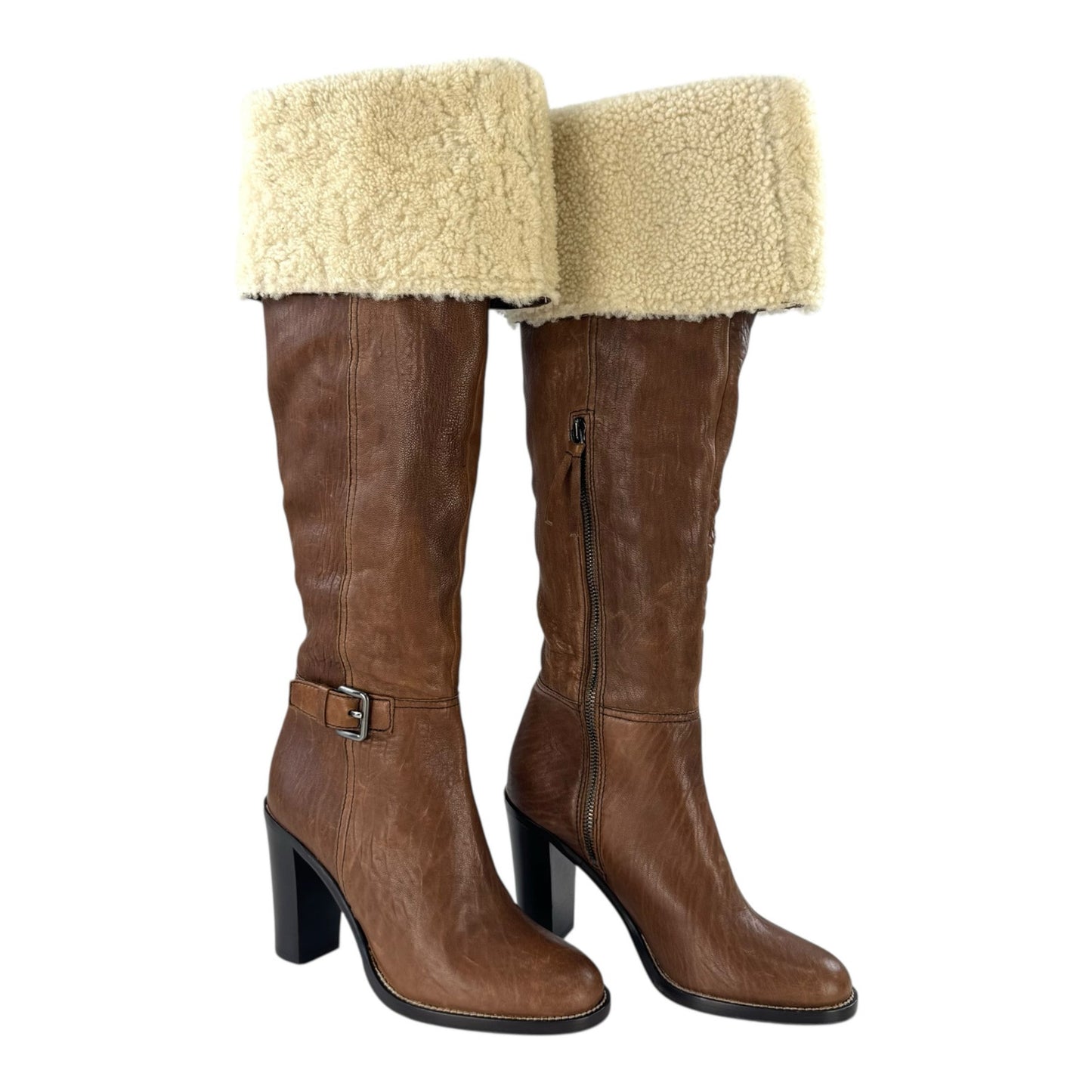 Miu Miu Leather & Shearling Knee-High Boots