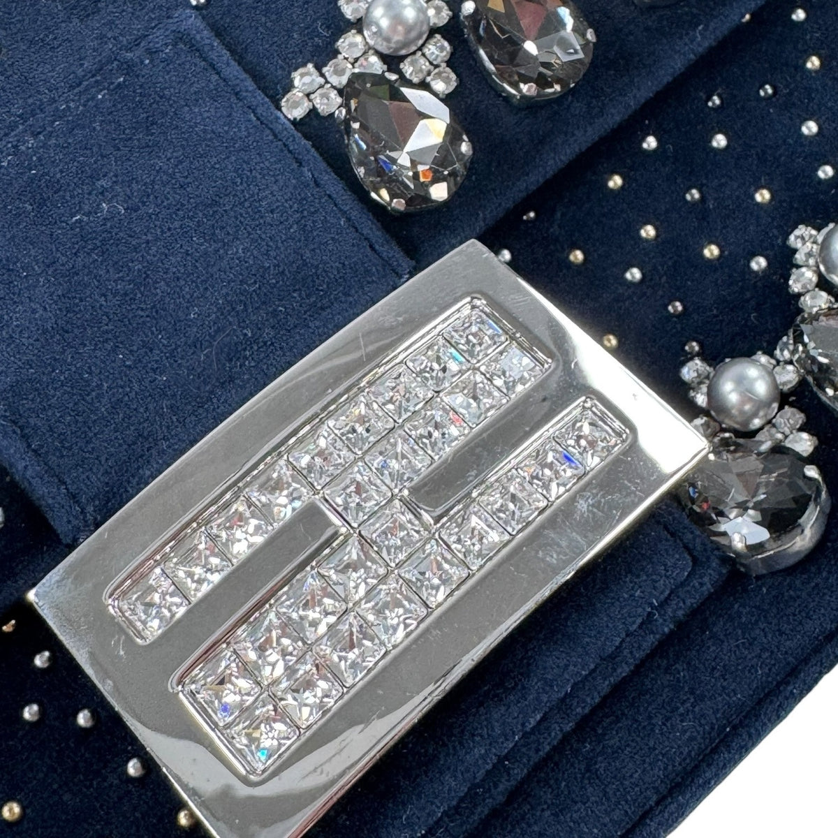 Fendi Midnight Velvet Crystal Embellished Baguette