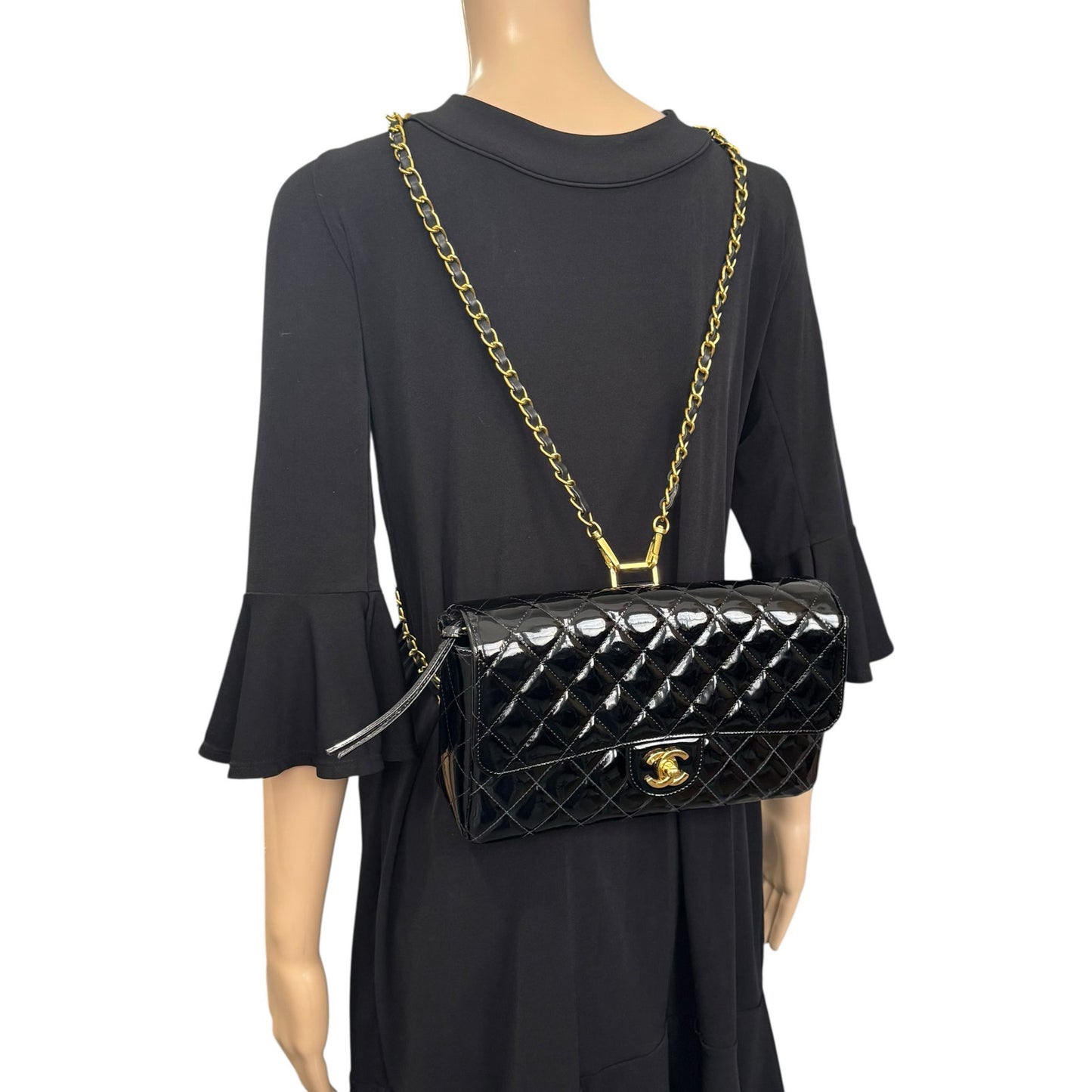 Chanel Vintage Patent Leather Matelasse Chain Backpack